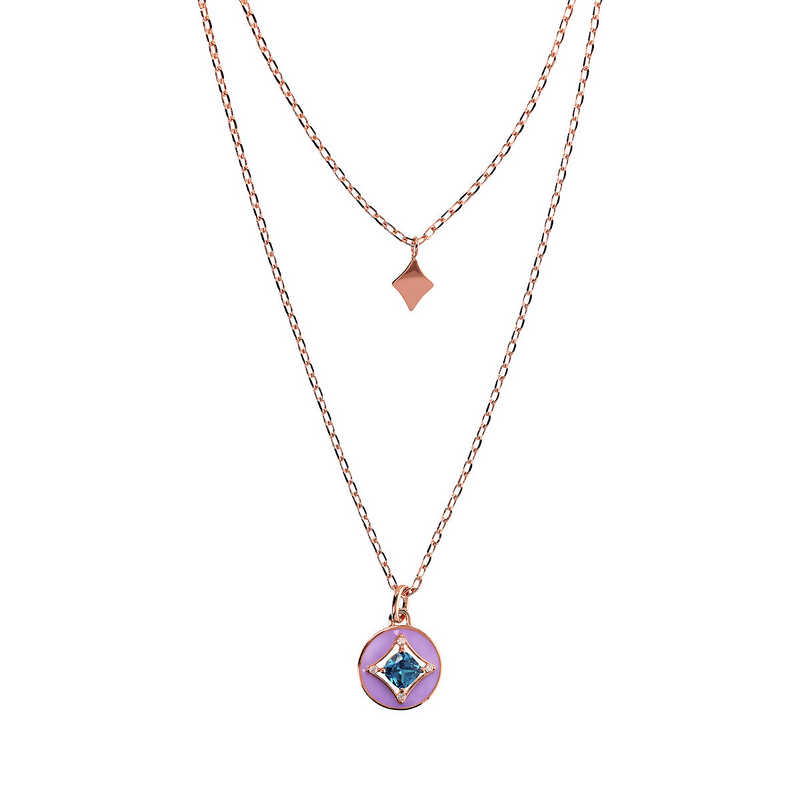 Multistrand Forzatina Chain Necklace with Étoile Pendant and Round Enamelled Pendant with Cubic Zirconia