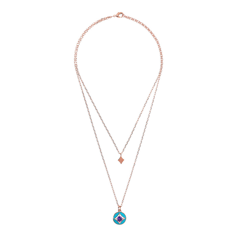 Multistrand Forzatina Chain Necklace with Étoile Pendant and Round Enamelled Pendant with Cubic Zirconia