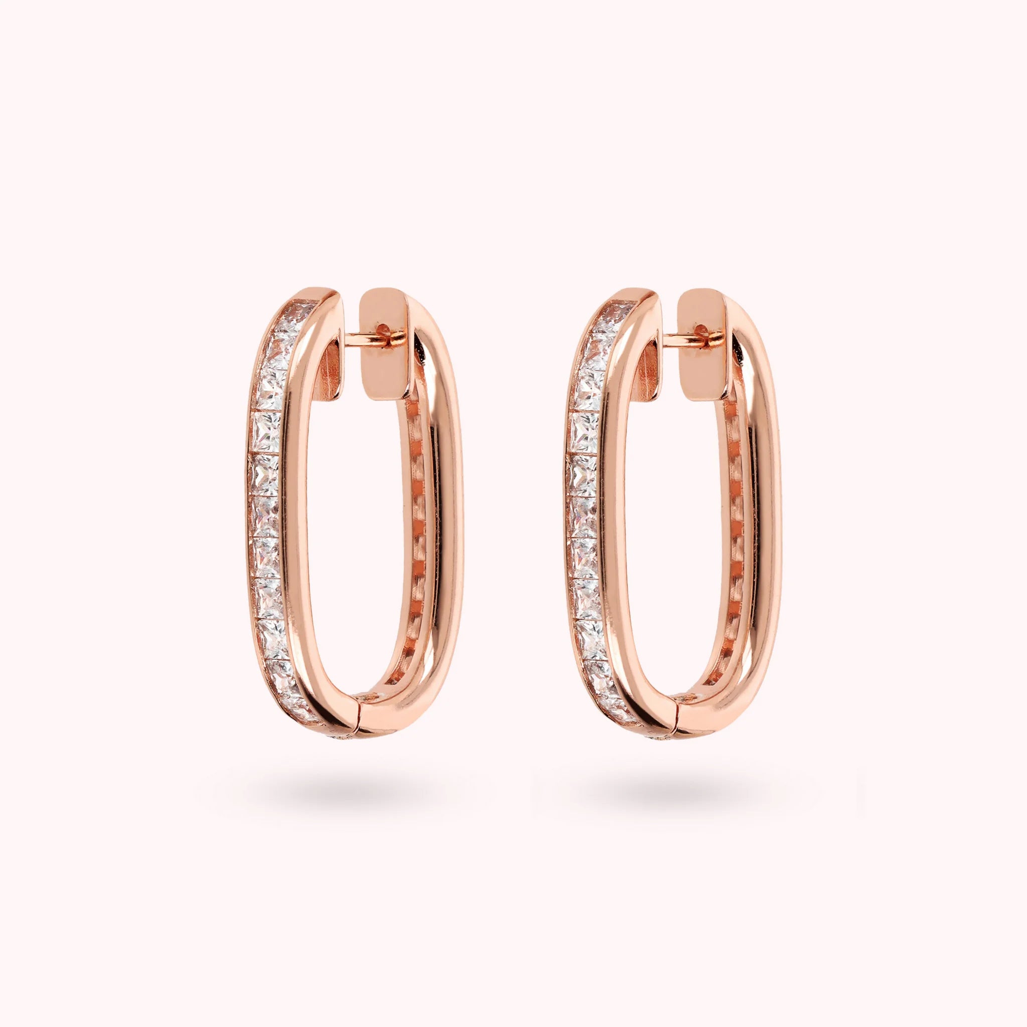 Oval Earrings with Square Princess Cut Cubic Zirconia  