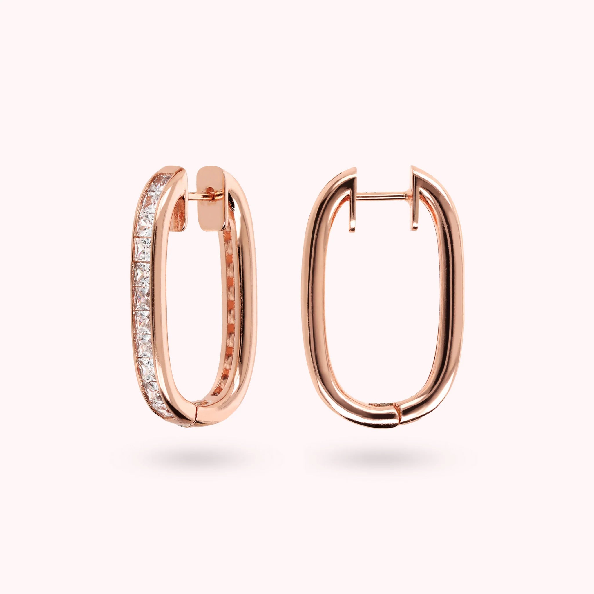 Oval Earrings with Square Princess Cut Cubic Zirconia  