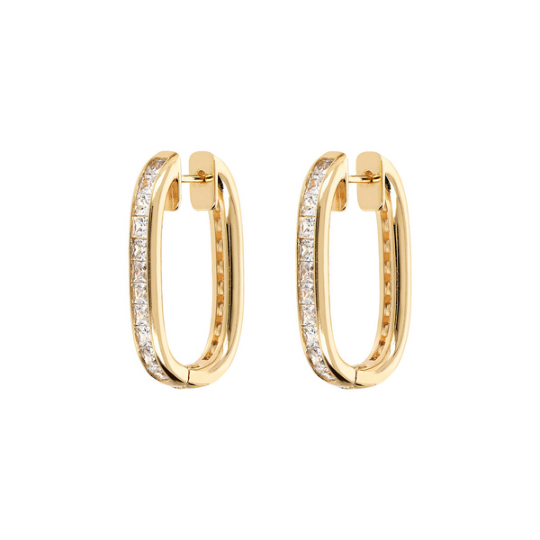 Golden Oval Earrings with Cubic Zirconia 