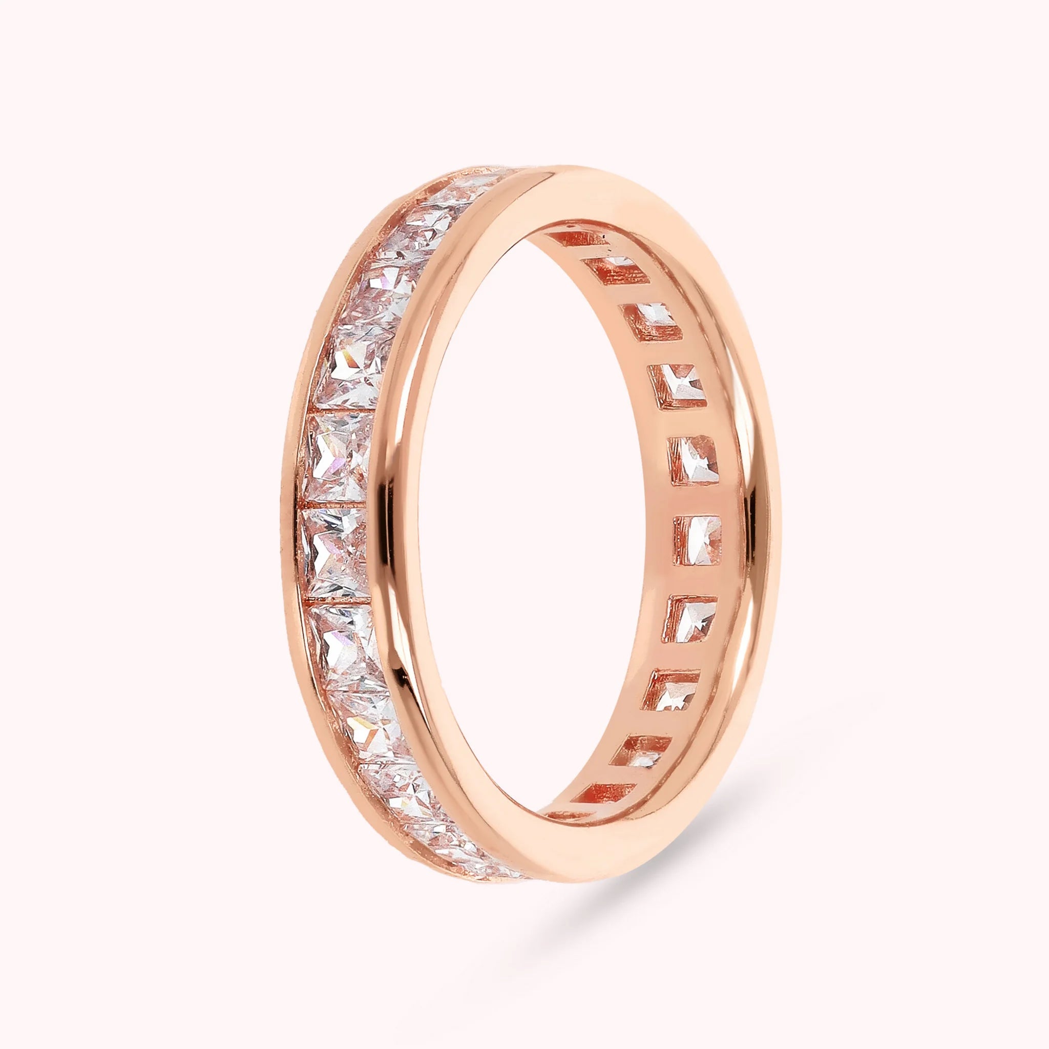 Wedding Band Ring with Square Princess Cut Cubic Zirconia  