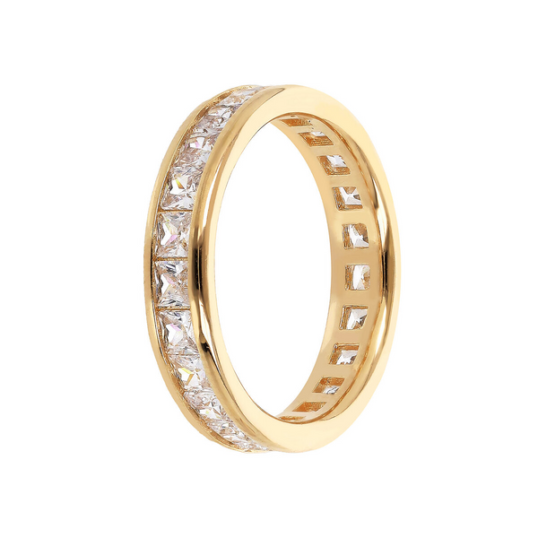 Goldener Veretta-Ring mit quadratischen Zirkonia im Princess-Schliff