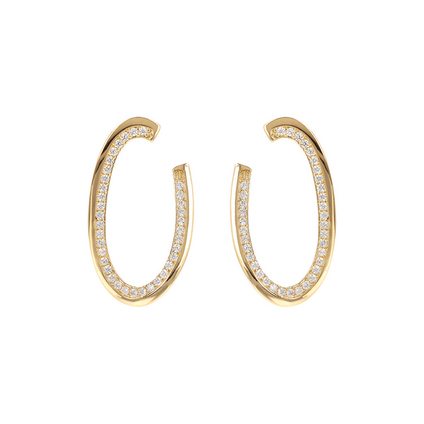 Boucles d'oreilles pendantes ovales dorées avec zircons cubiques