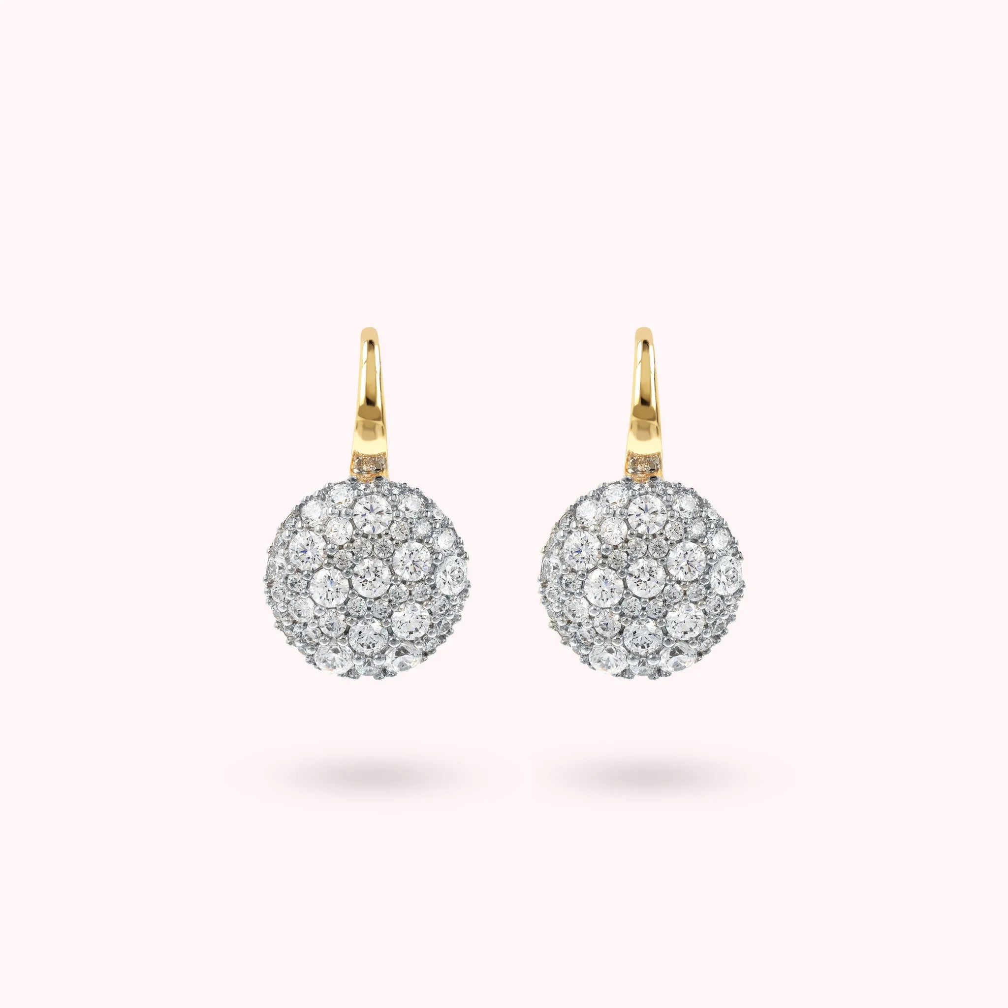 Golden Dangle Earrings with Round Pavé Cubic Zirconia