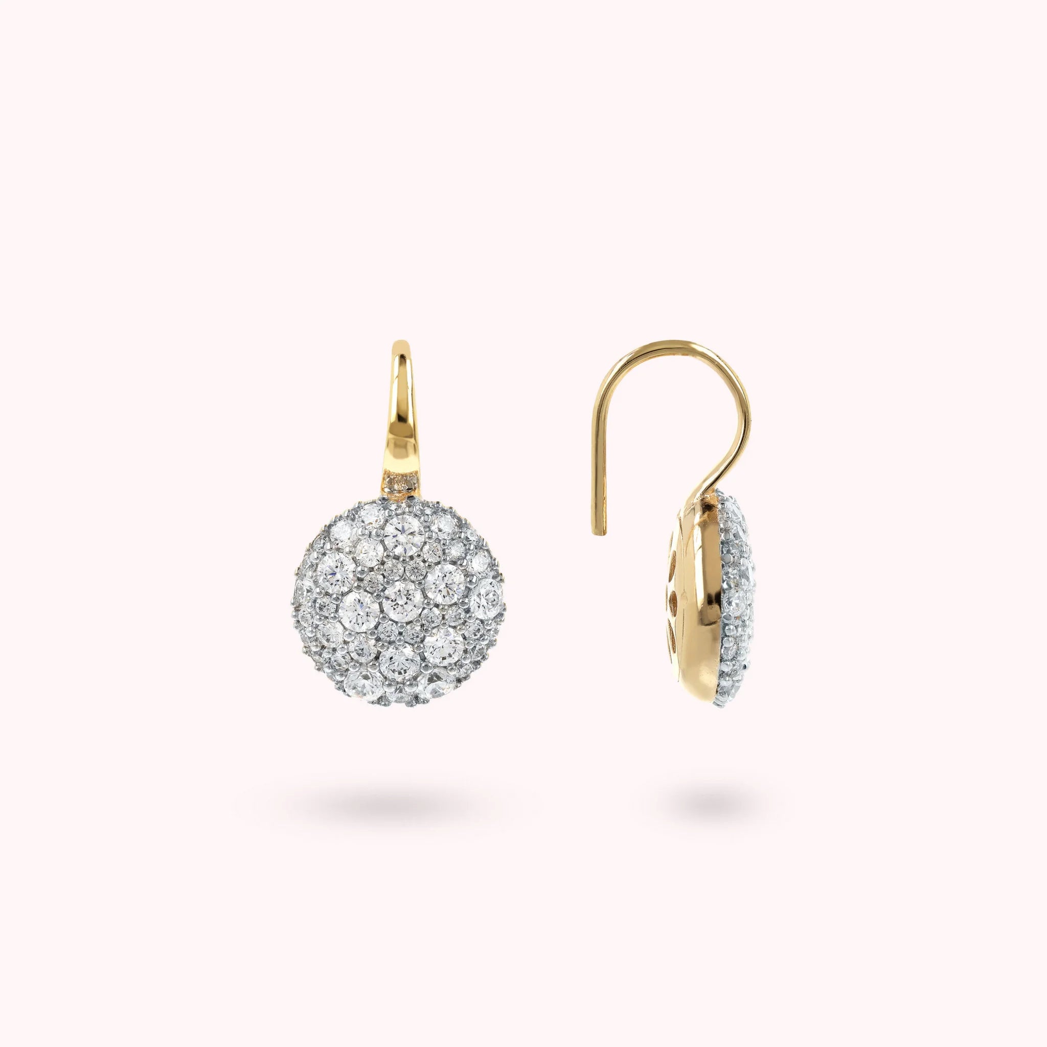 Golden Dangle Earrings with Round Pavé Cubic Zirconia