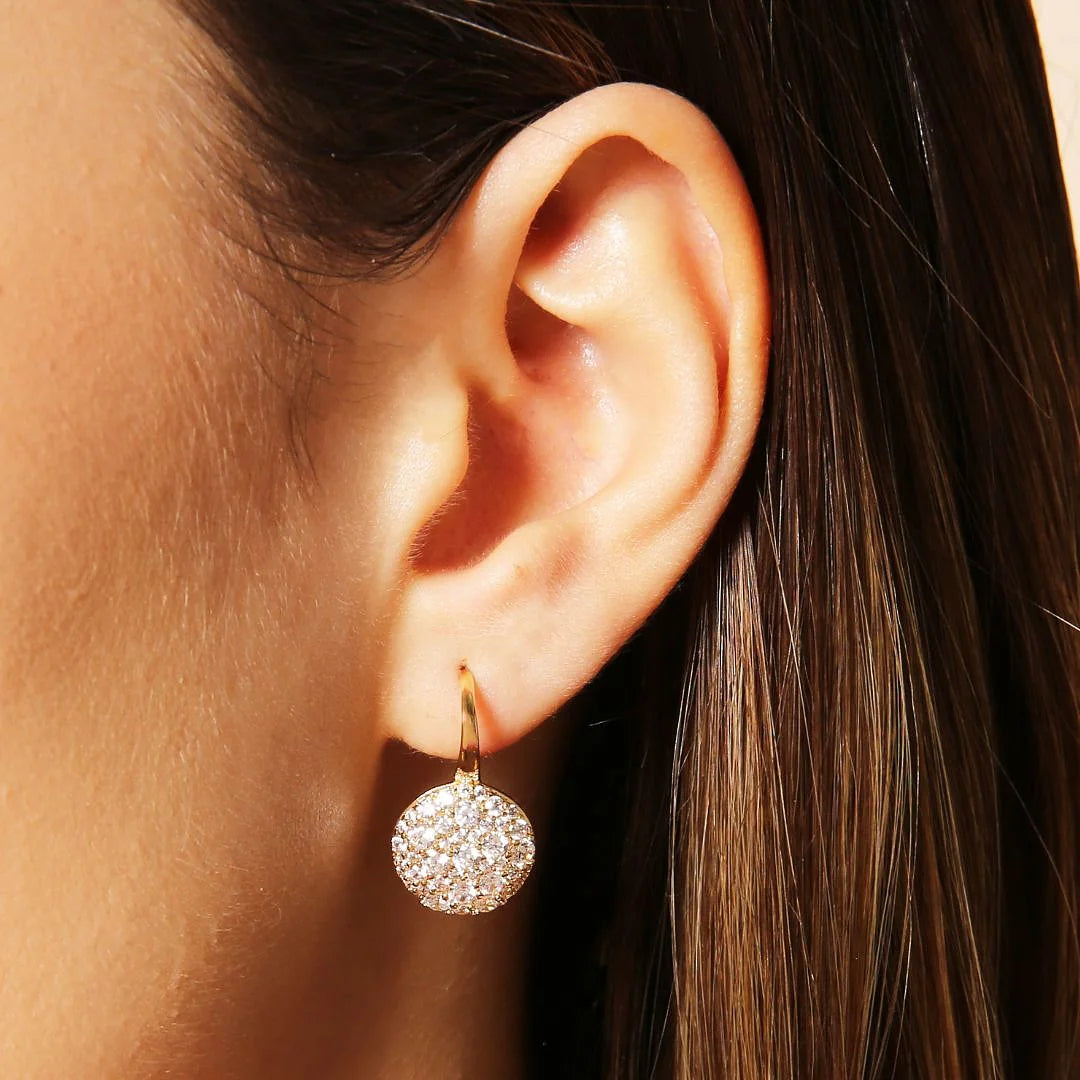 Golden Dangle Earrings with Round Pavé Cubic Zirconia