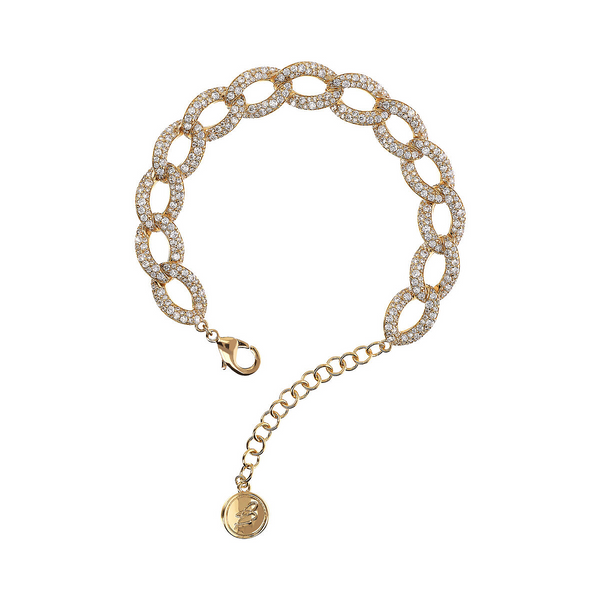 Golden Grumetta Chain Bracelet with Cubic Zirconia Pavé