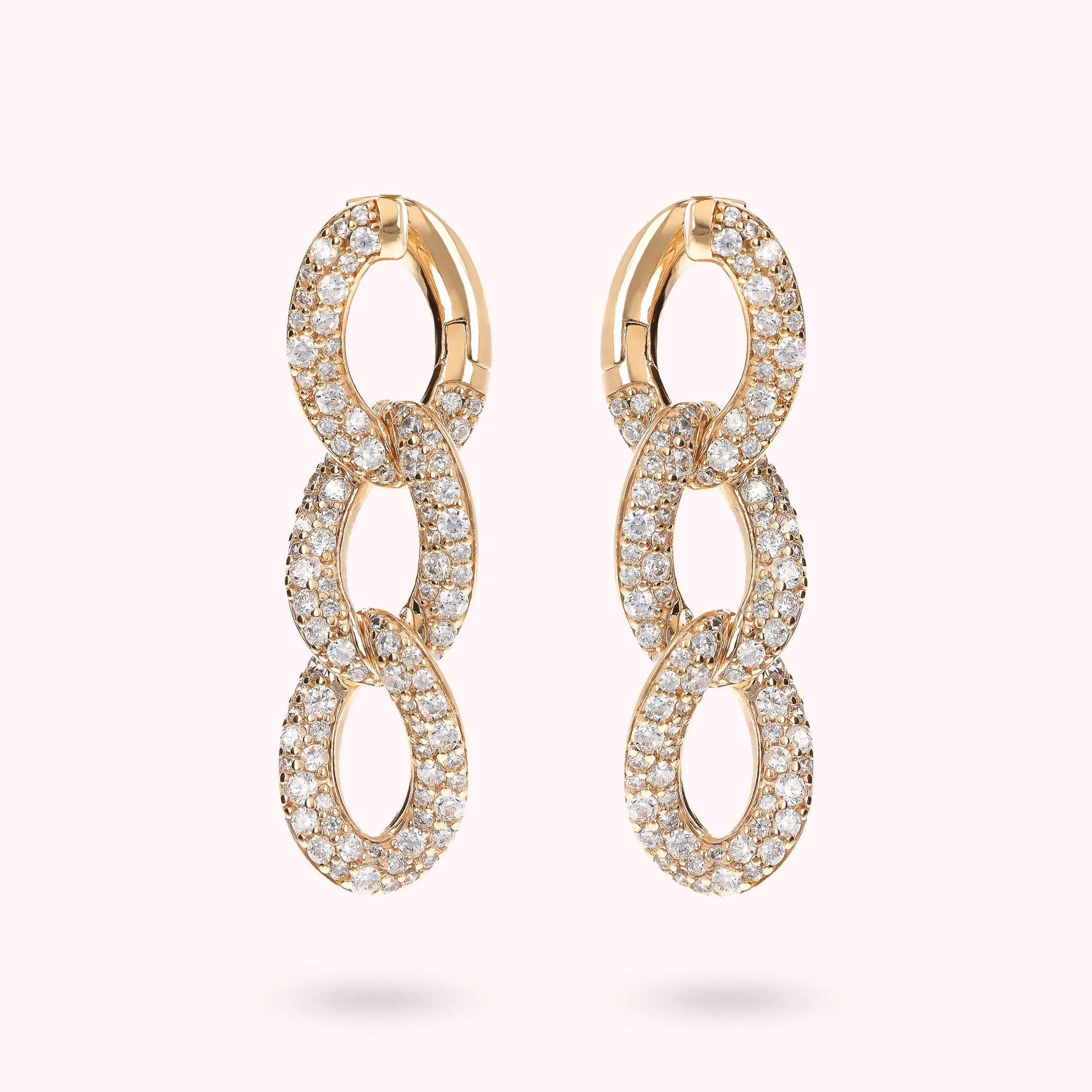 Orecchini Pendenti Golden Catena Grumetta con Pavé di Cubic Zirconia