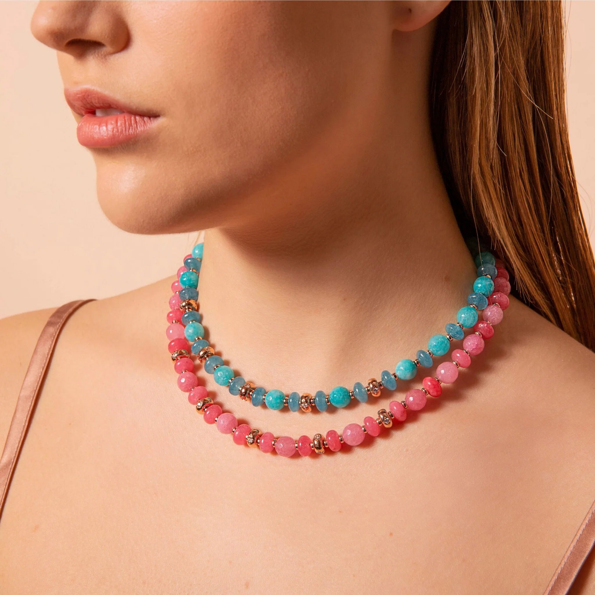 Collier ras-du-cou avec rondelles Étoile et pierres naturelles