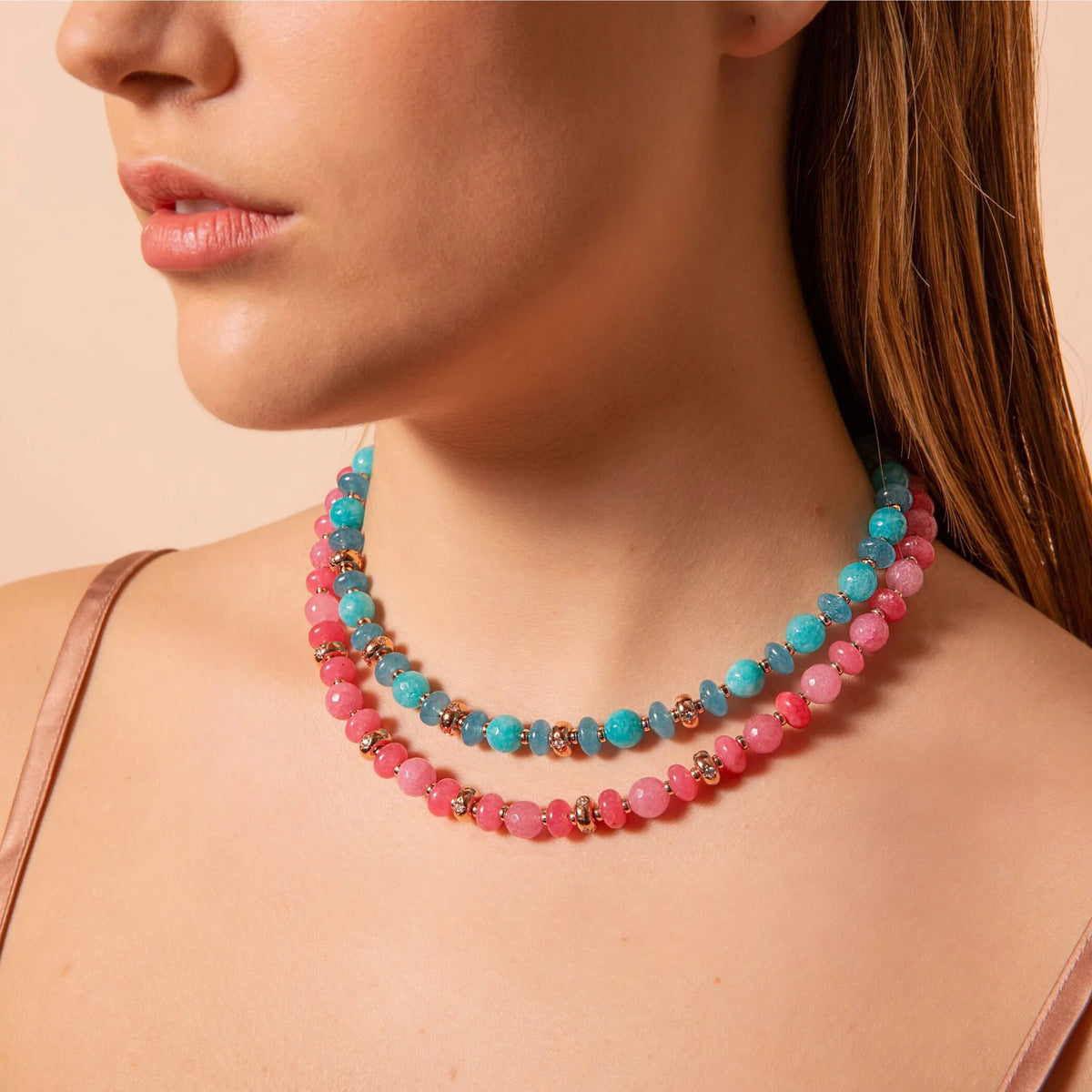 Collier ras-du-cou avec rondelles Étoile et pierres naturelles