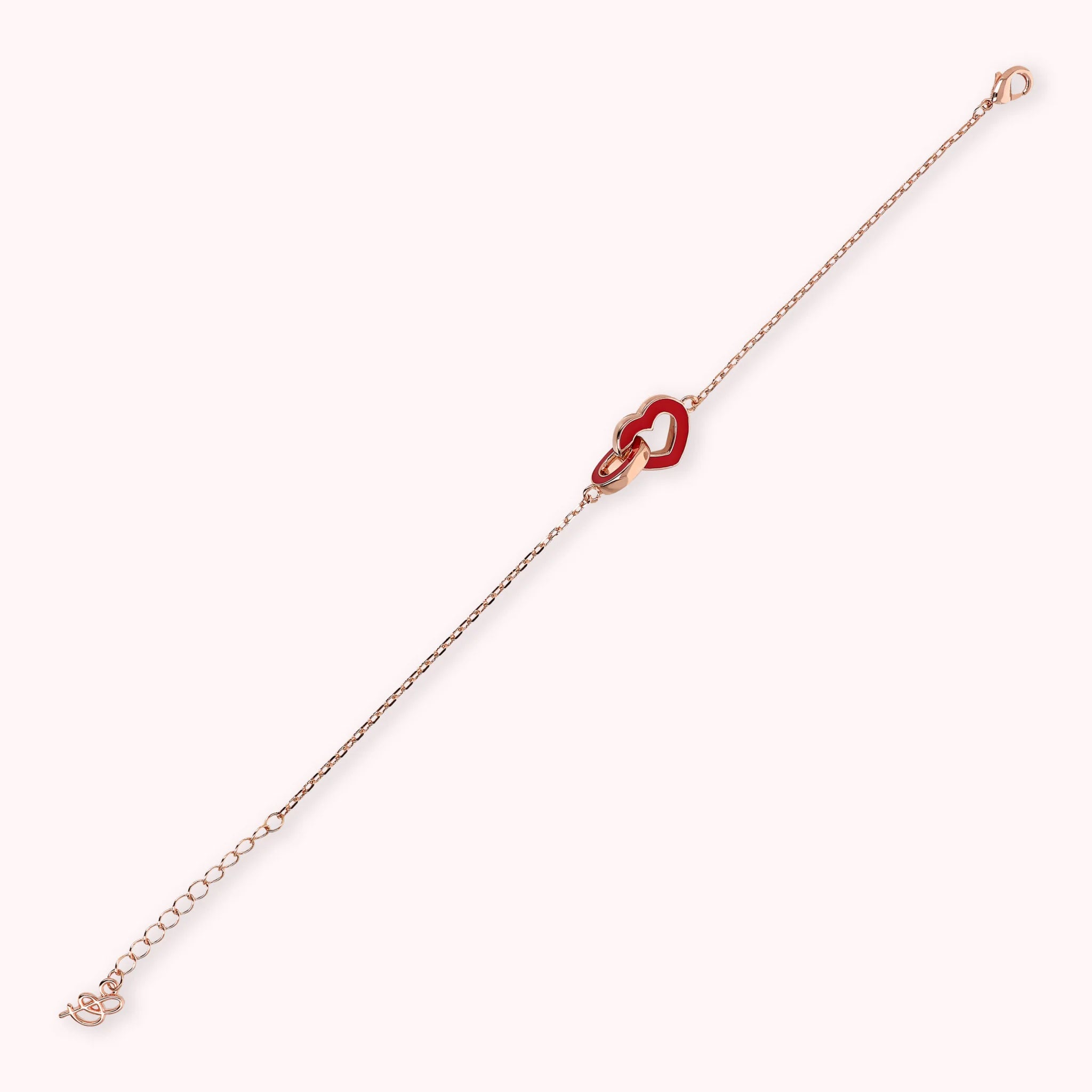 Bracciale Catena Forzatina con Doppio Pendente Smaltato Cuore e Maglia Ovale