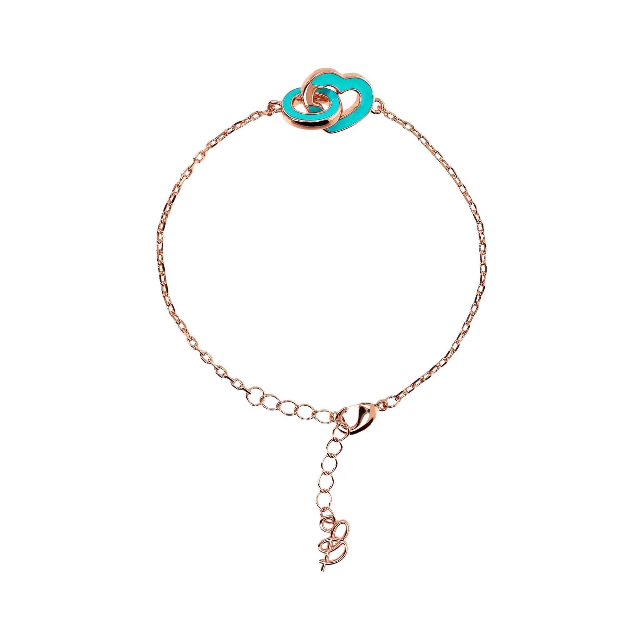 Bracciale Catena Forzatina con Doppio Pendente Smaltato Cuore e Maglia Ovale