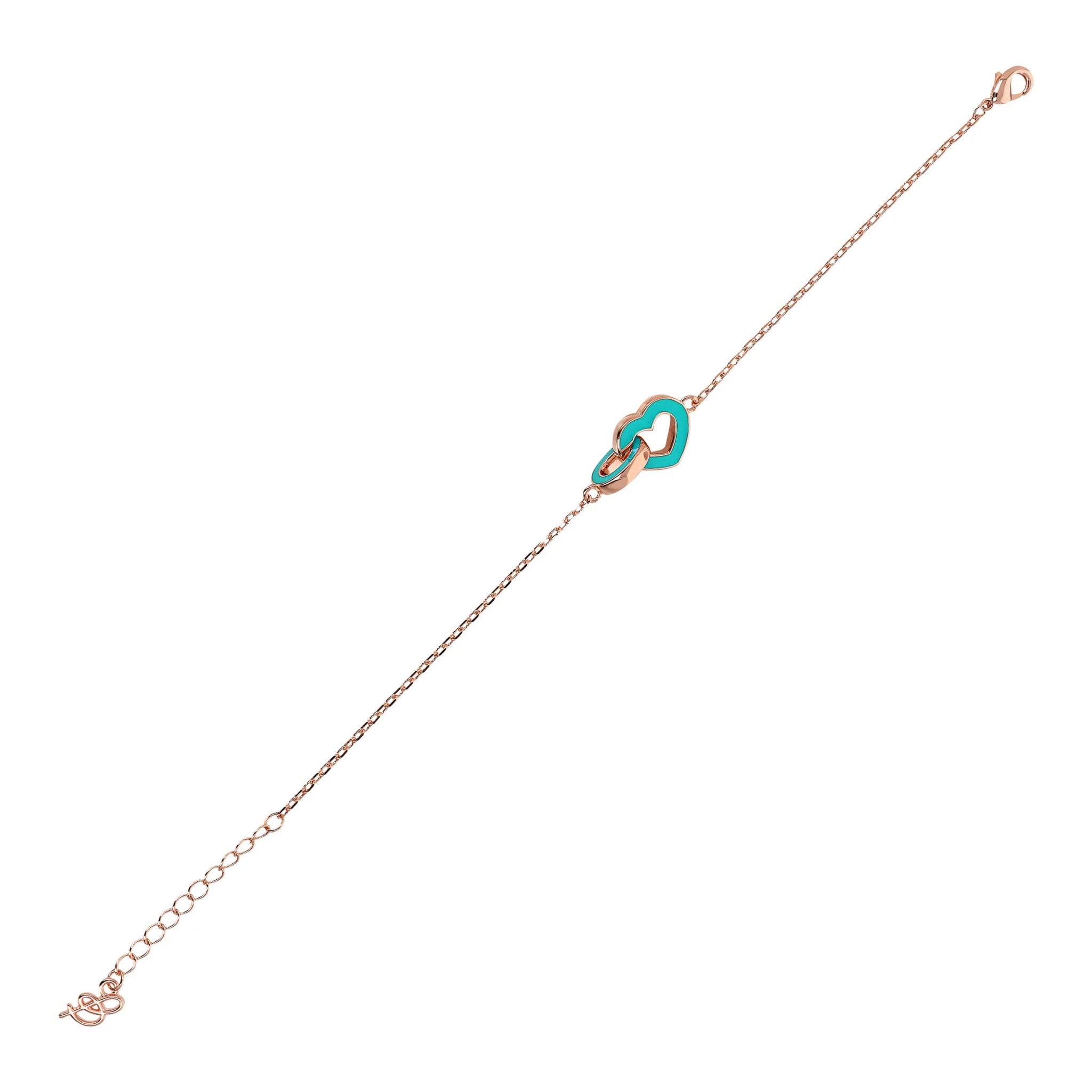 Bracciale Catena Forzatina con Doppio Pendente Smaltato Cuore e Maglia Ovale