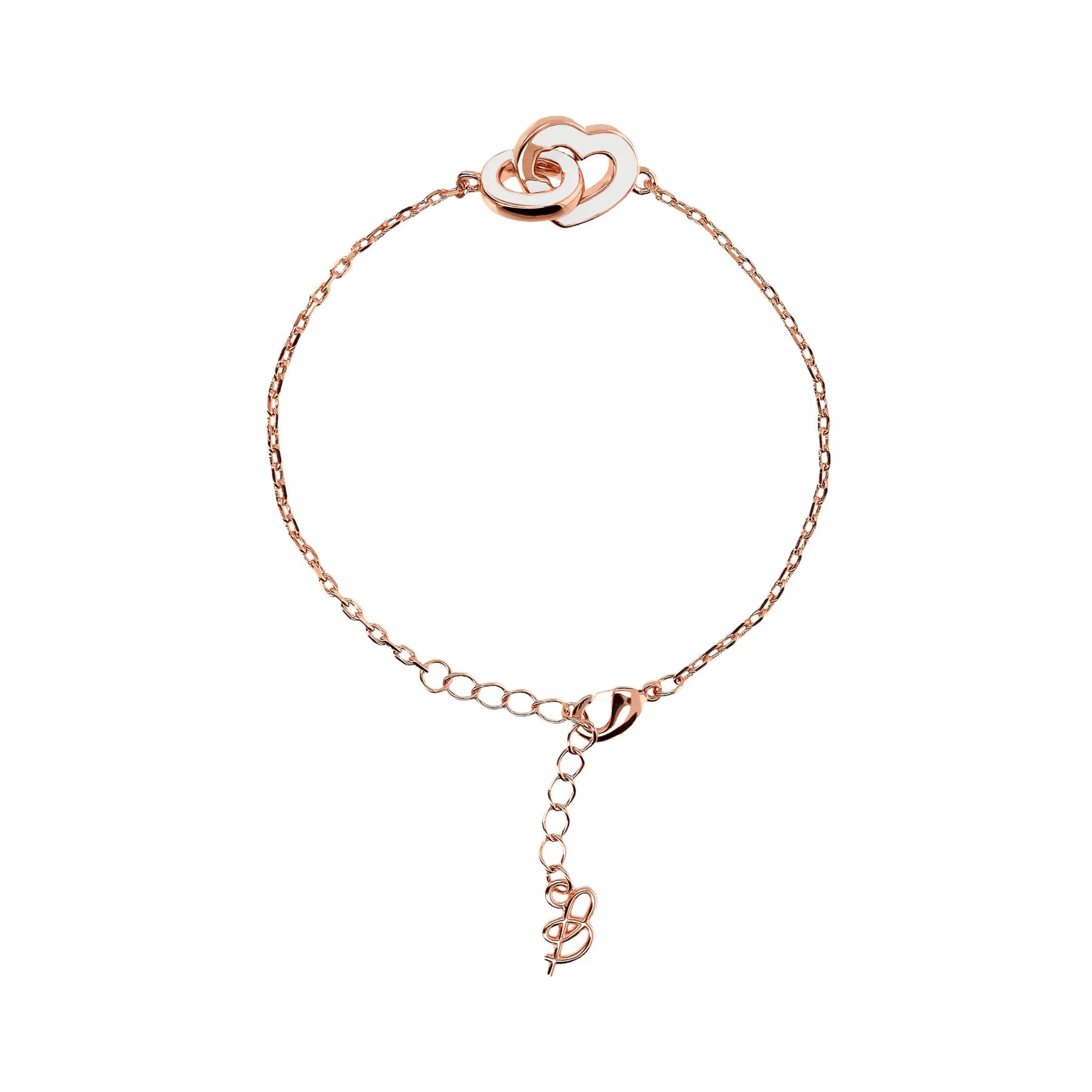 Bracciale Catena Forzatina con Doppio Pendente Smaltato Cuore e Maglia Ovale
