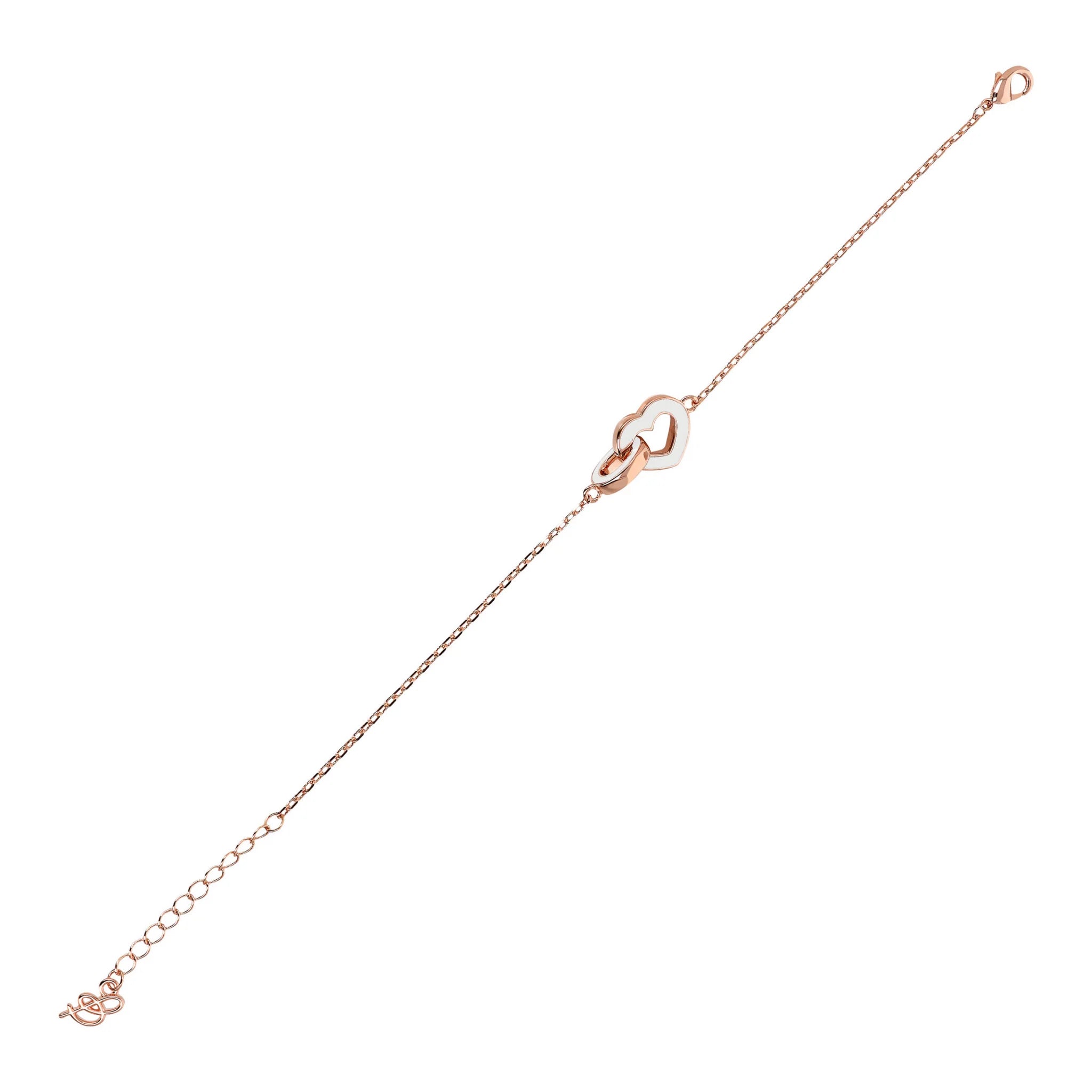 Bracciale Catena Forzatina con Doppio Pendente Smaltato Cuore e Maglia Ovale