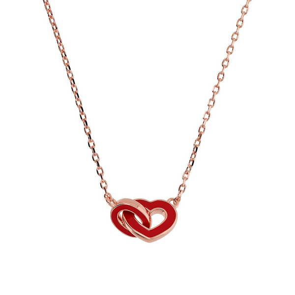 Necklace with Double Enamelled Heart and Oval Mesh Pendant