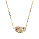 Golden Forzatina Chain Necklace with Double Pavé Heart Pendant and Oval Link