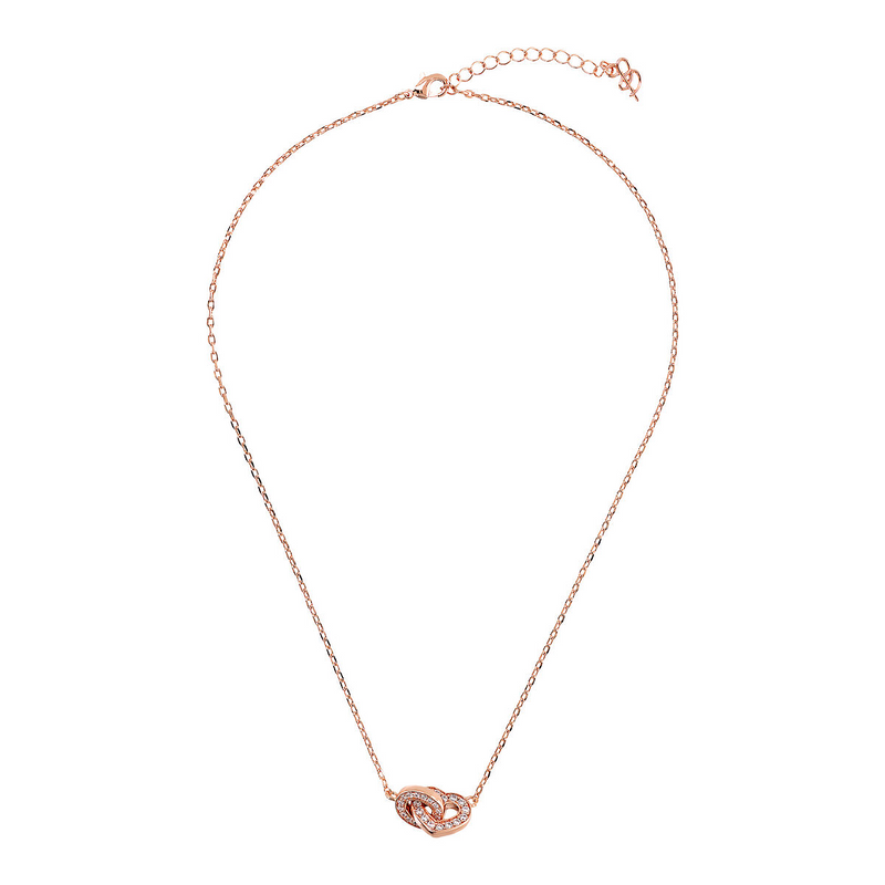 Forzatina Chain Necklace with Double Pavé Heart Pendant and Oval Link