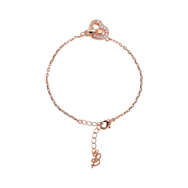 Forzatina Chain Bracelet with Double Pavé Heart Pendant and Oval Link