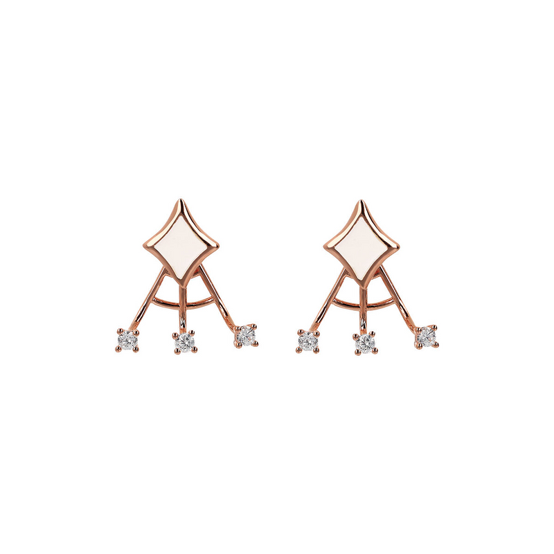 Enamelled Stud Earrings with Étoile and Small Light Points in Cubic Zirconia