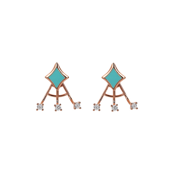 Enamelled Stud Earrings with Étoile and Small Light Points in Cubic Zirconia