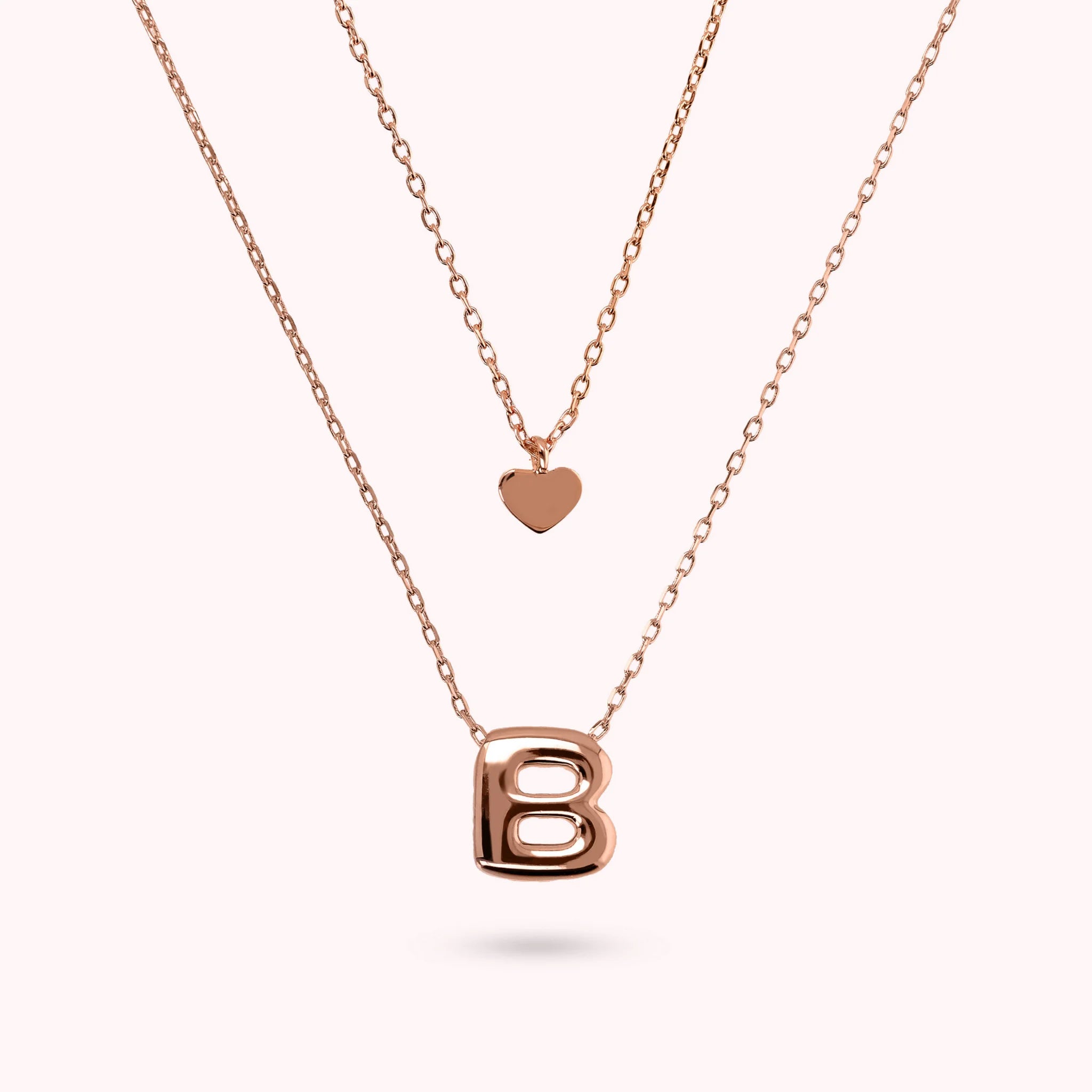 Collana Multifilo Graduata Catena Forzatina con Ciondolo Cuore e Pendente Lettera