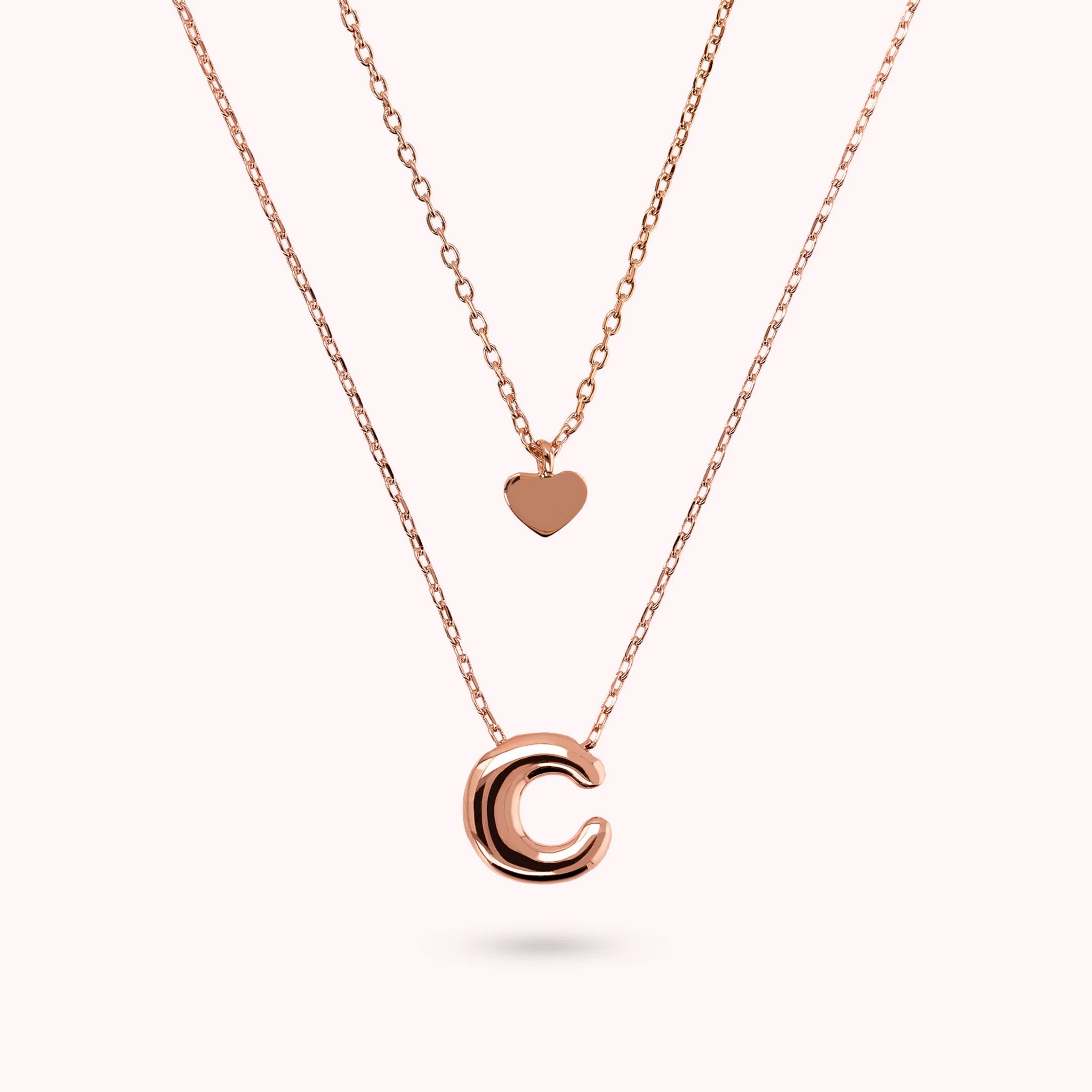 Collana Multifilo Graduata Catena Forzatina con Ciondolo Cuore e Pendente Lettera