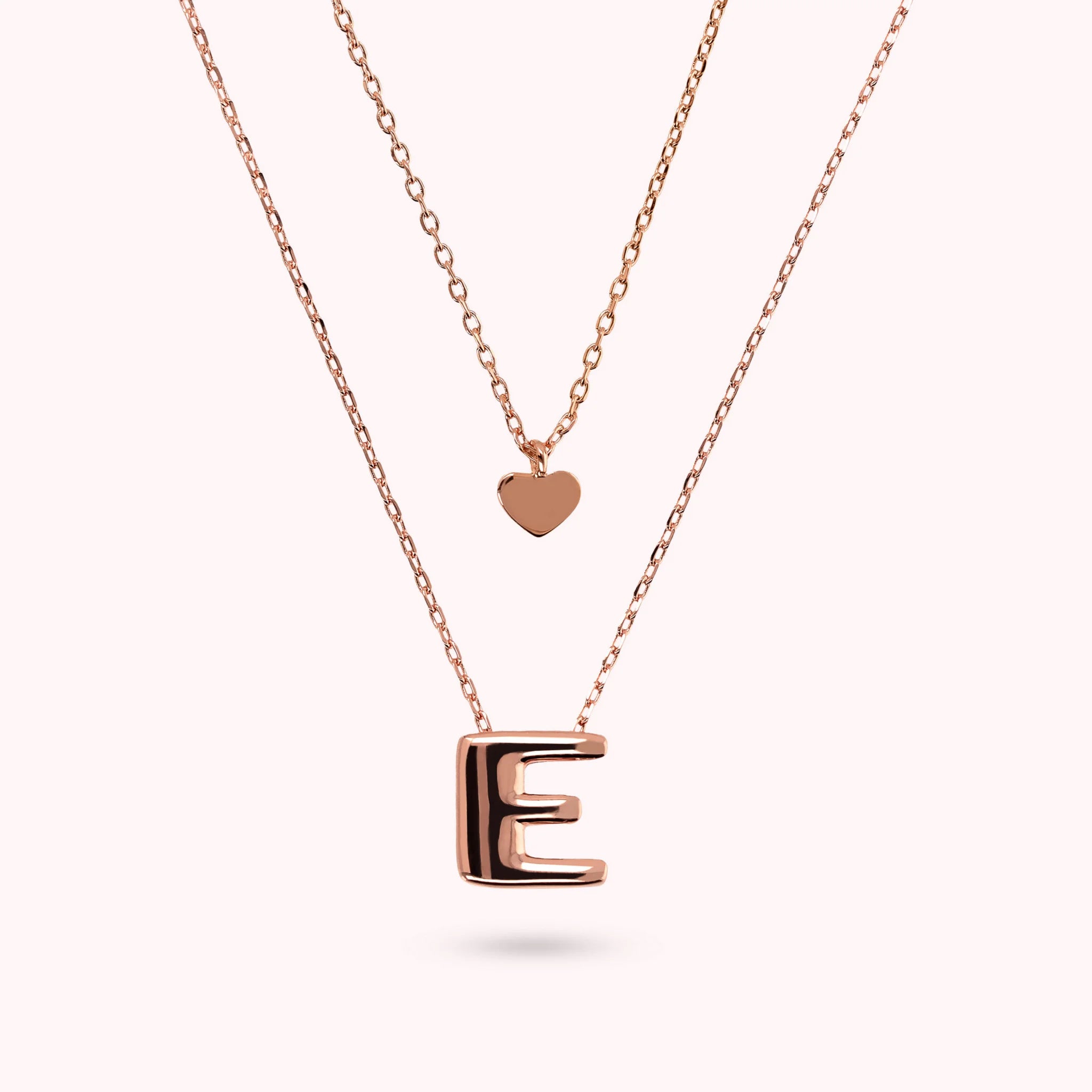 Collana Multifilo Graduata Catena Forzatina con Ciondolo Cuore e Pendente Lettera