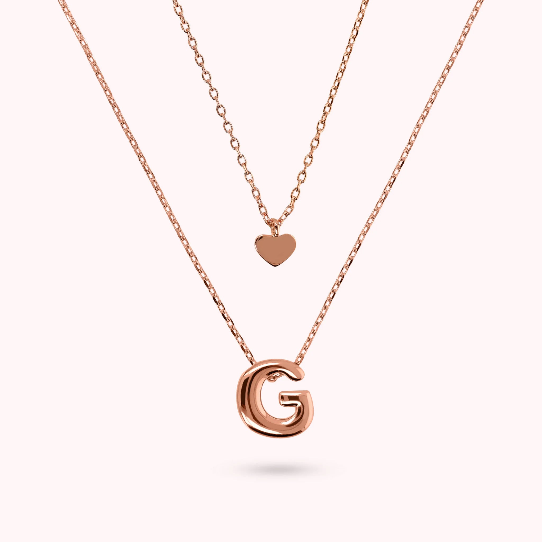 Collana Multifilo Graduata Catena Forzatina con Ciondolo Cuore e Pendente Lettera