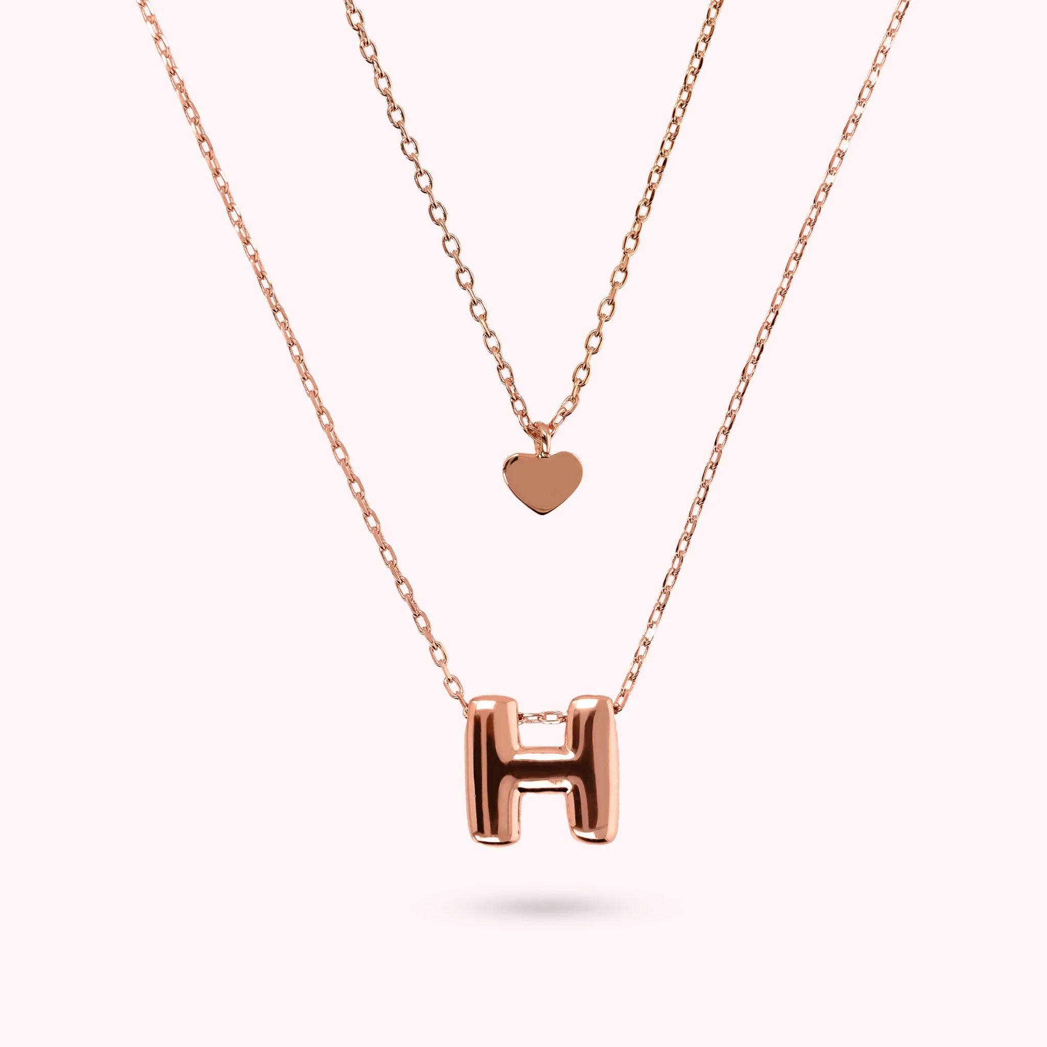 Collana Multifilo Graduata Catena Forzatina con Ciondolo Cuore e Pendente Lettera