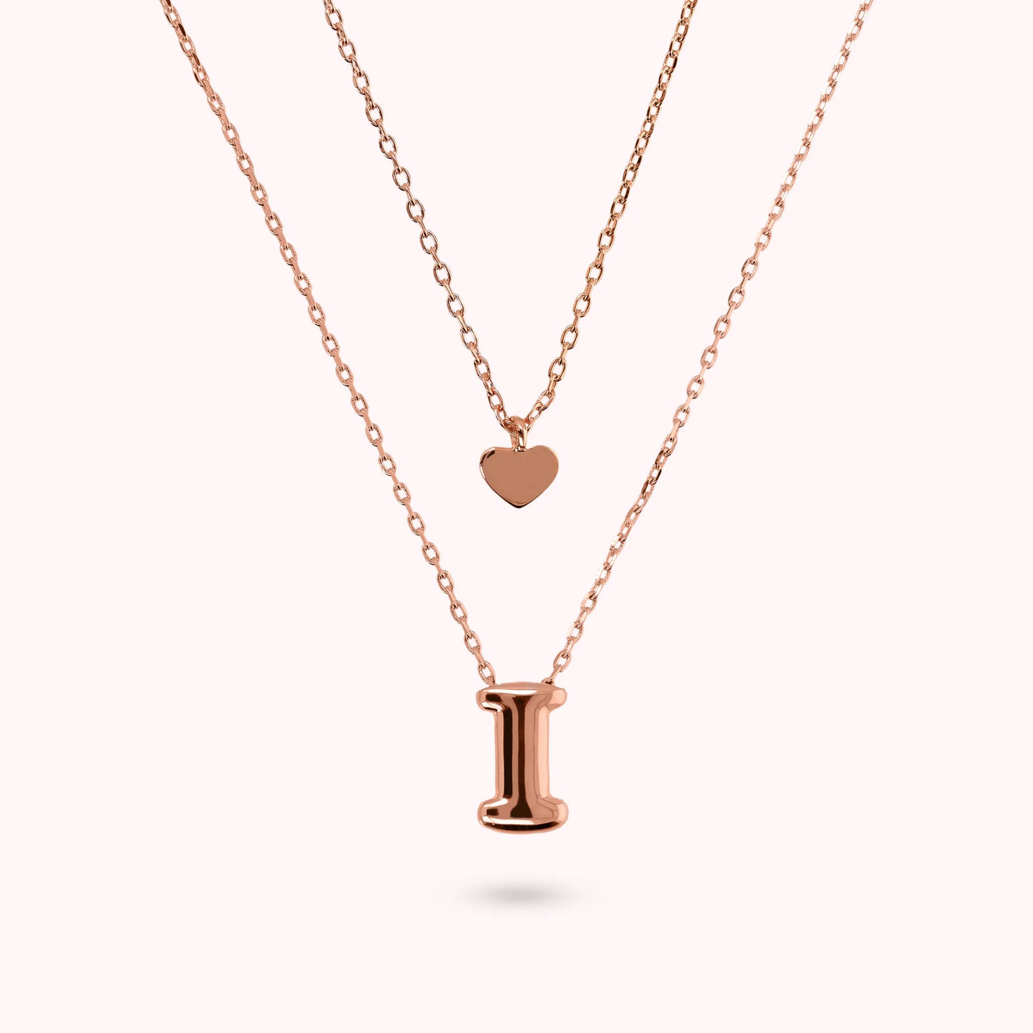 Collana Multifilo Graduata Catena Forzatina con Ciondolo Cuore e Pendente Lettera
