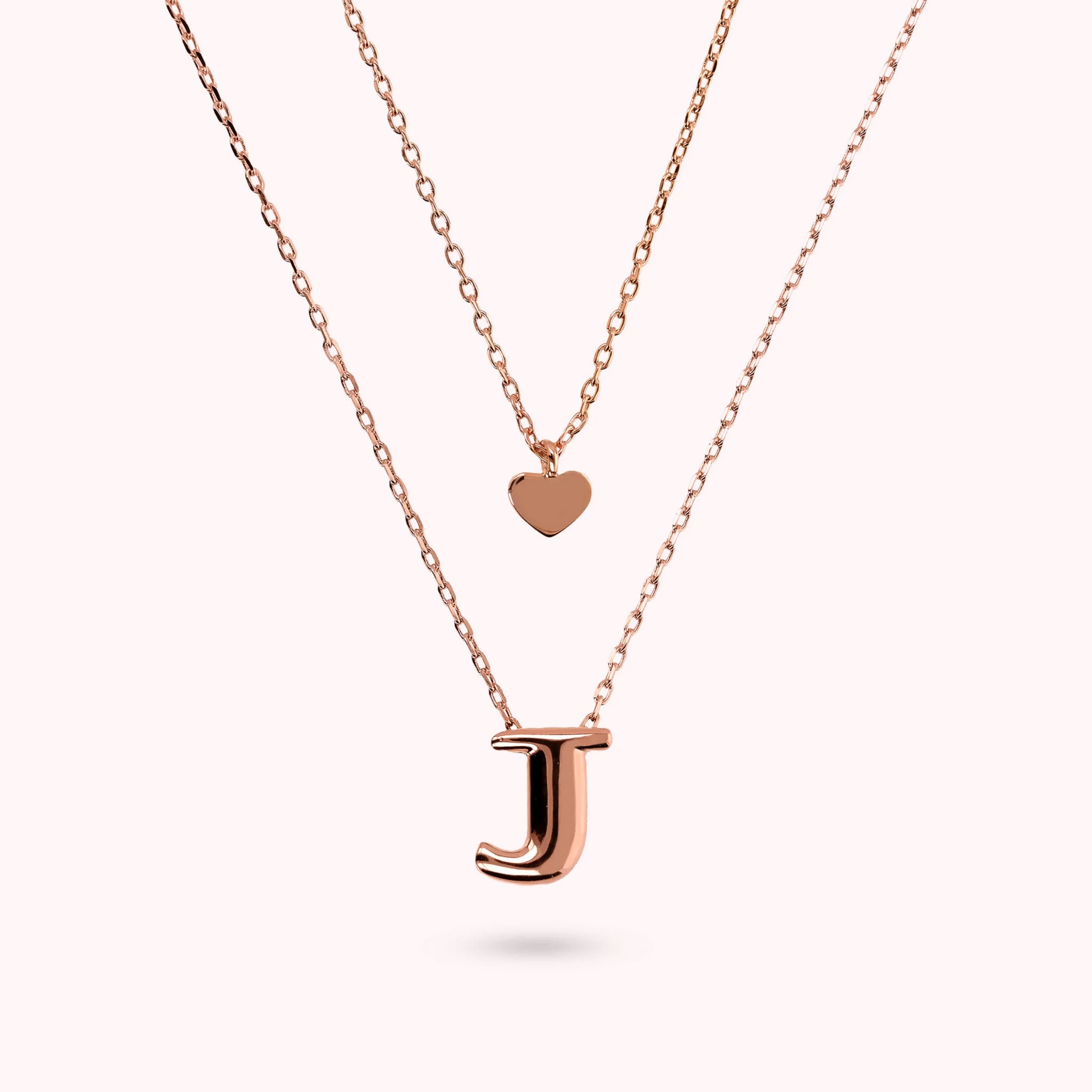 Collana Multifilo Graduata Catena Forzatina con Ciondolo Cuore e Pendente Lettera