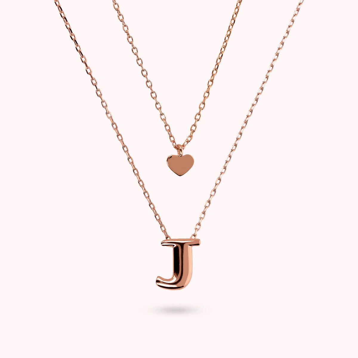 Collana Multifilo Graduata Catena Forzatina con Ciondolo Cuore e Pendente Lettera