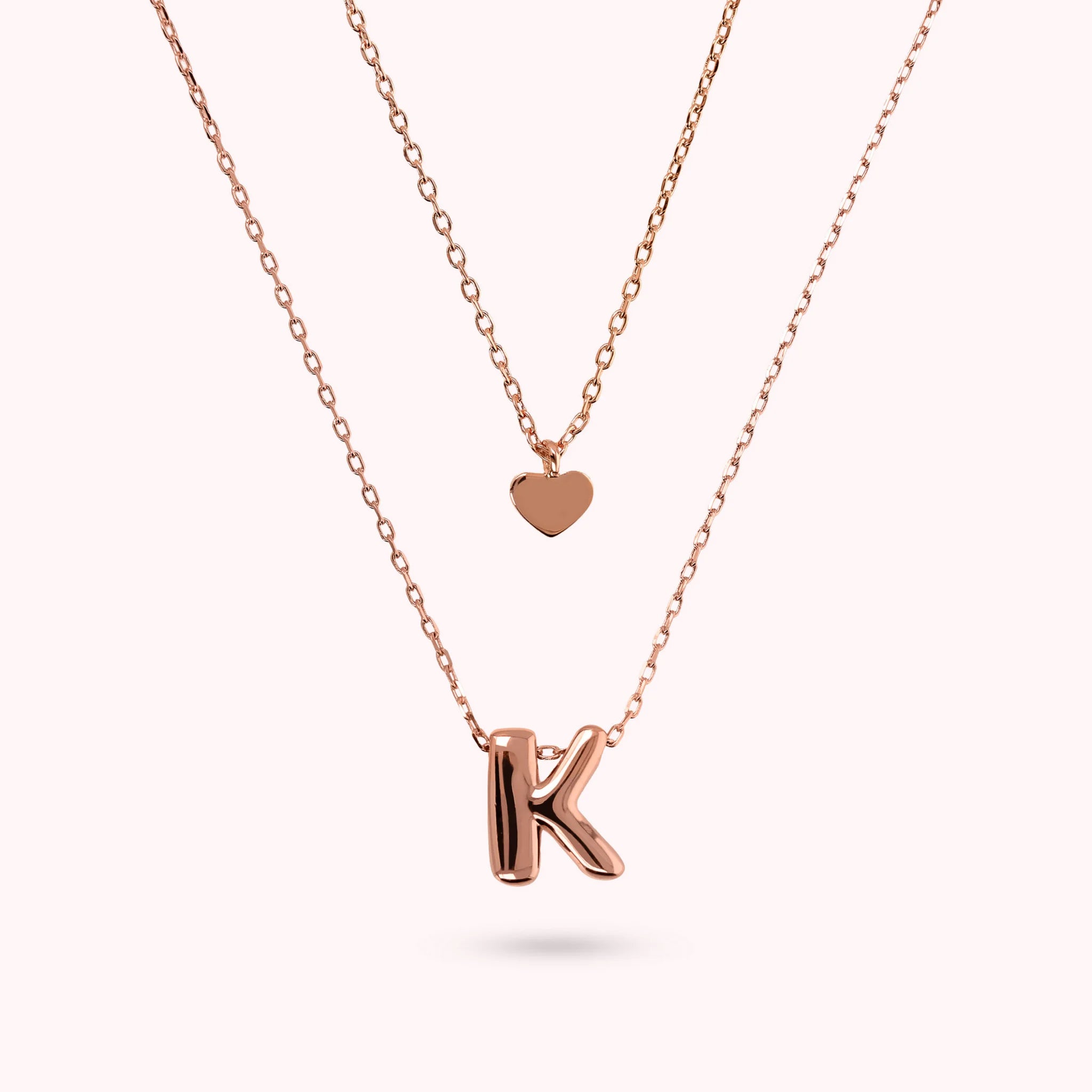 Collana Multifilo Graduata Catena Forzatina con Ciondolo Cuore e Pendente Lettera