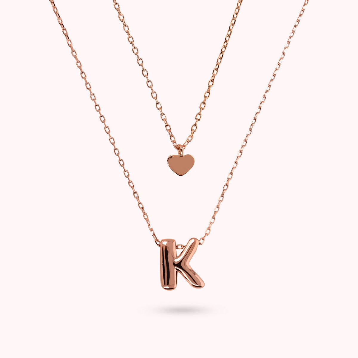 Collana Multifilo Graduata Catena Forzatina con Ciondolo Cuore e Pendente Lettera