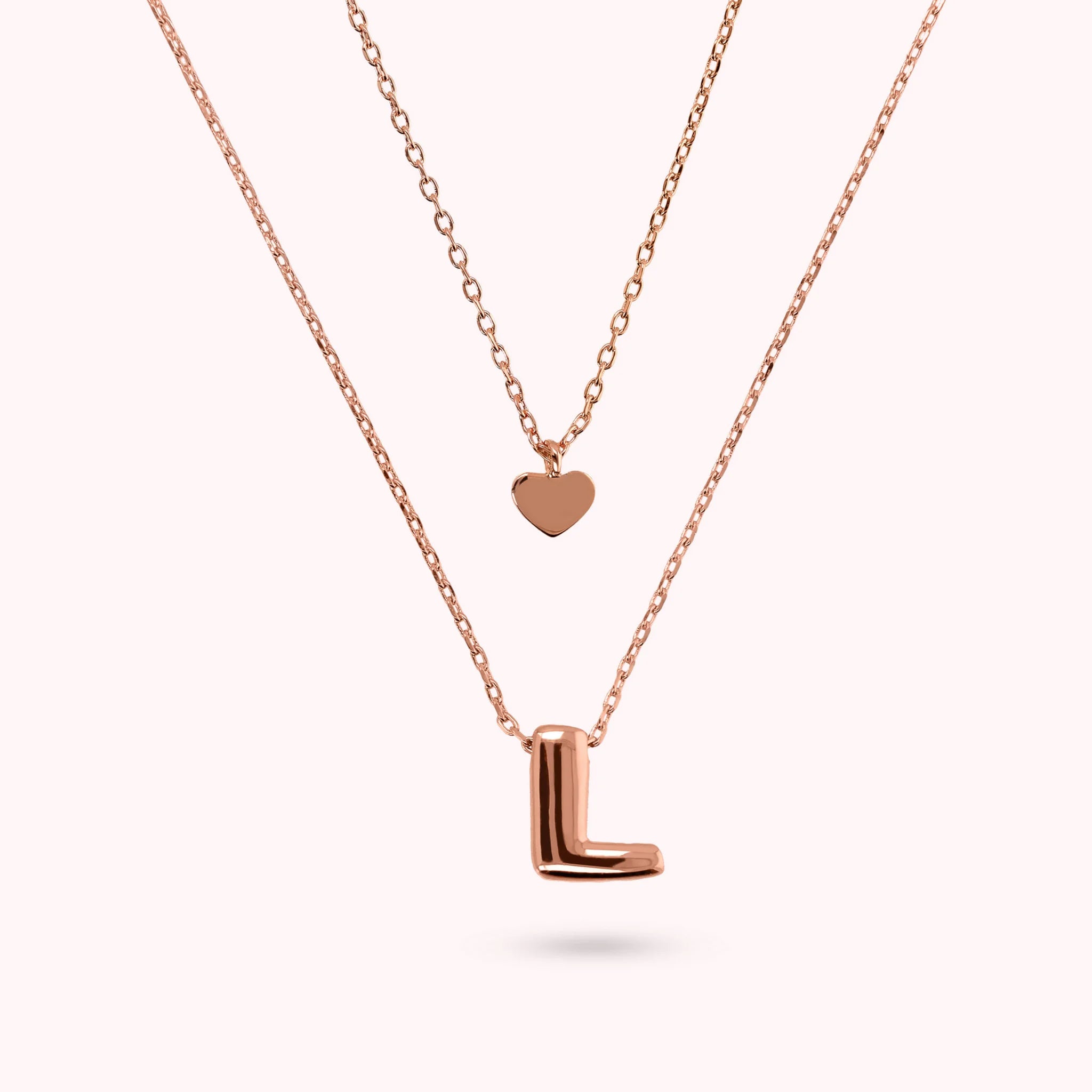 Collana Multifilo Graduata Catena Forzatina con Ciondolo Cuore e Pendente Lettera