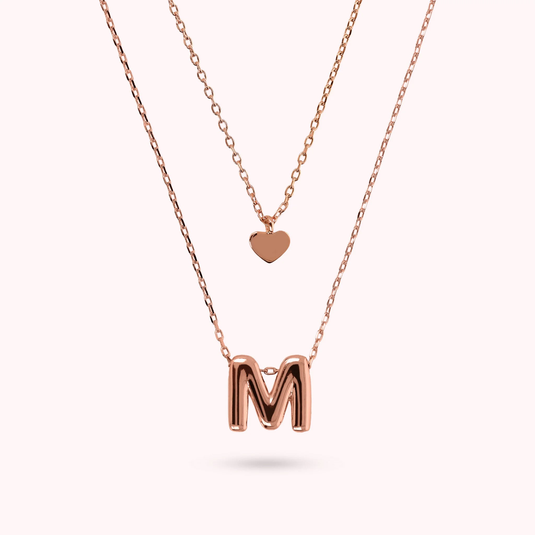 Collana Multifilo Graduata Catena Forzatina con Ciondolo Cuore e Pendente Lettera