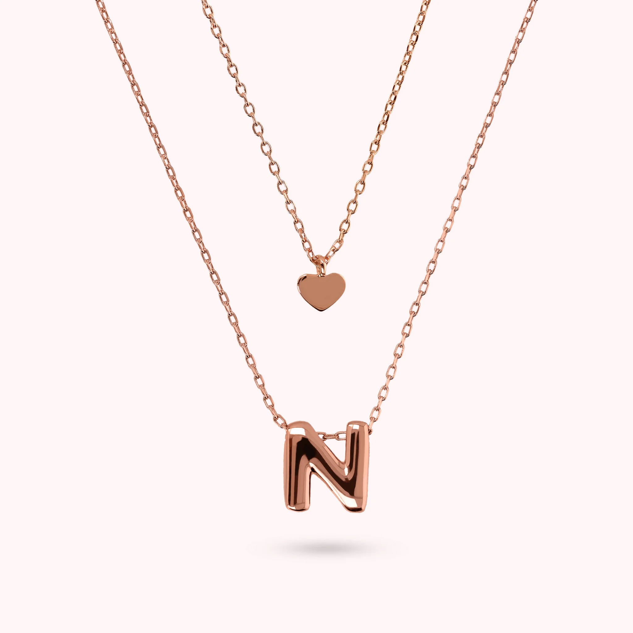 Collana Multifilo Graduata Catena Forzatina con Ciondolo Cuore e Pendente Lettera