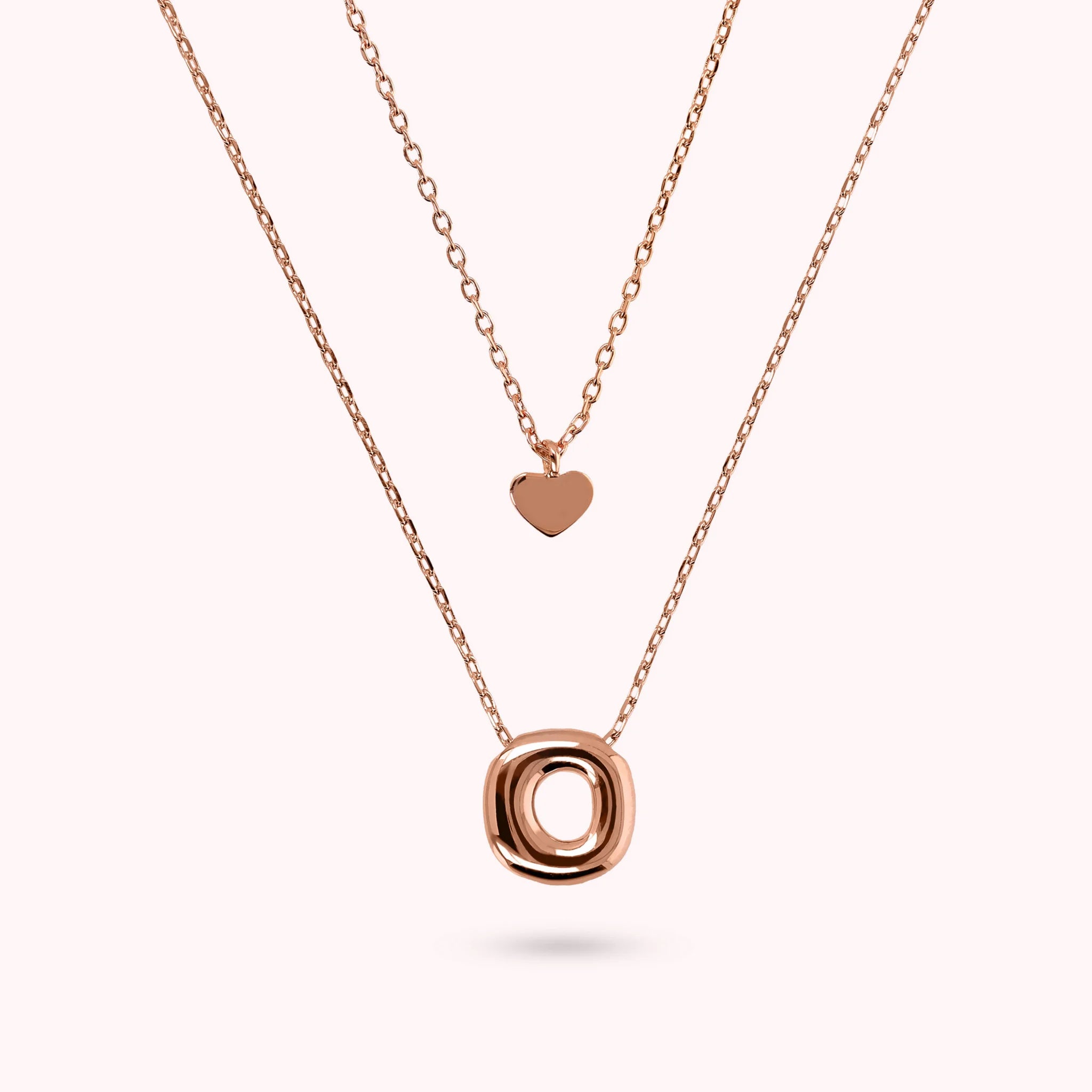 Collana Multifilo Graduata Catena Forzatina con Ciondolo Cuore e Pendente Lettera