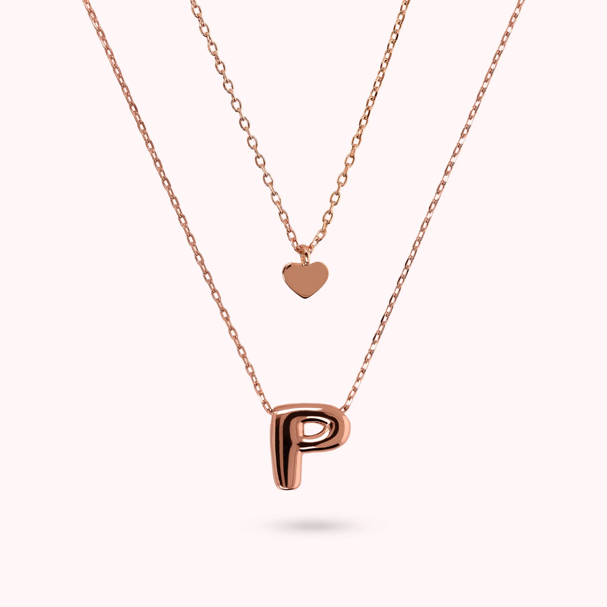 Collana Multifilo Graduata Catena Forzatina con Ciondolo Cuore e Pendente Lettera