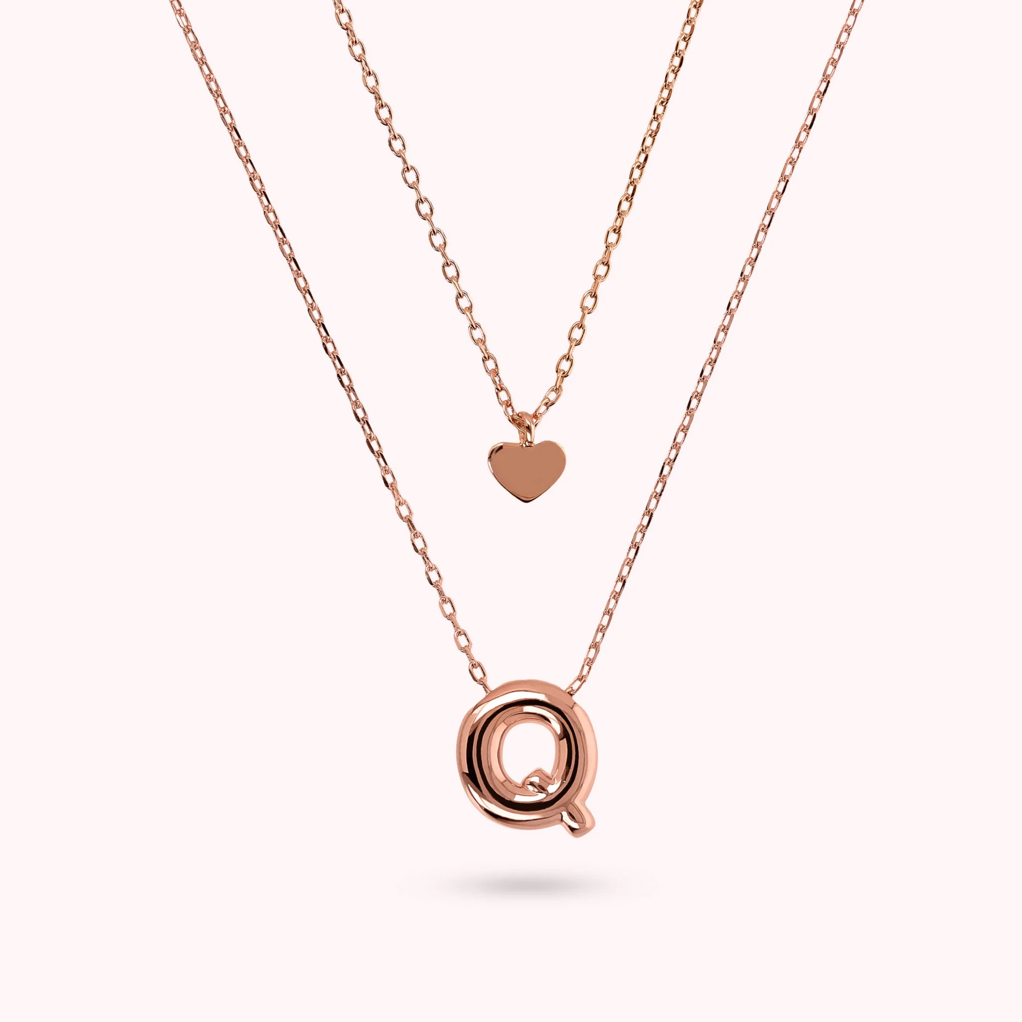 Collana Multifilo Graduata Catena Forzatina con Ciondolo Cuore e Pendente Lettera
