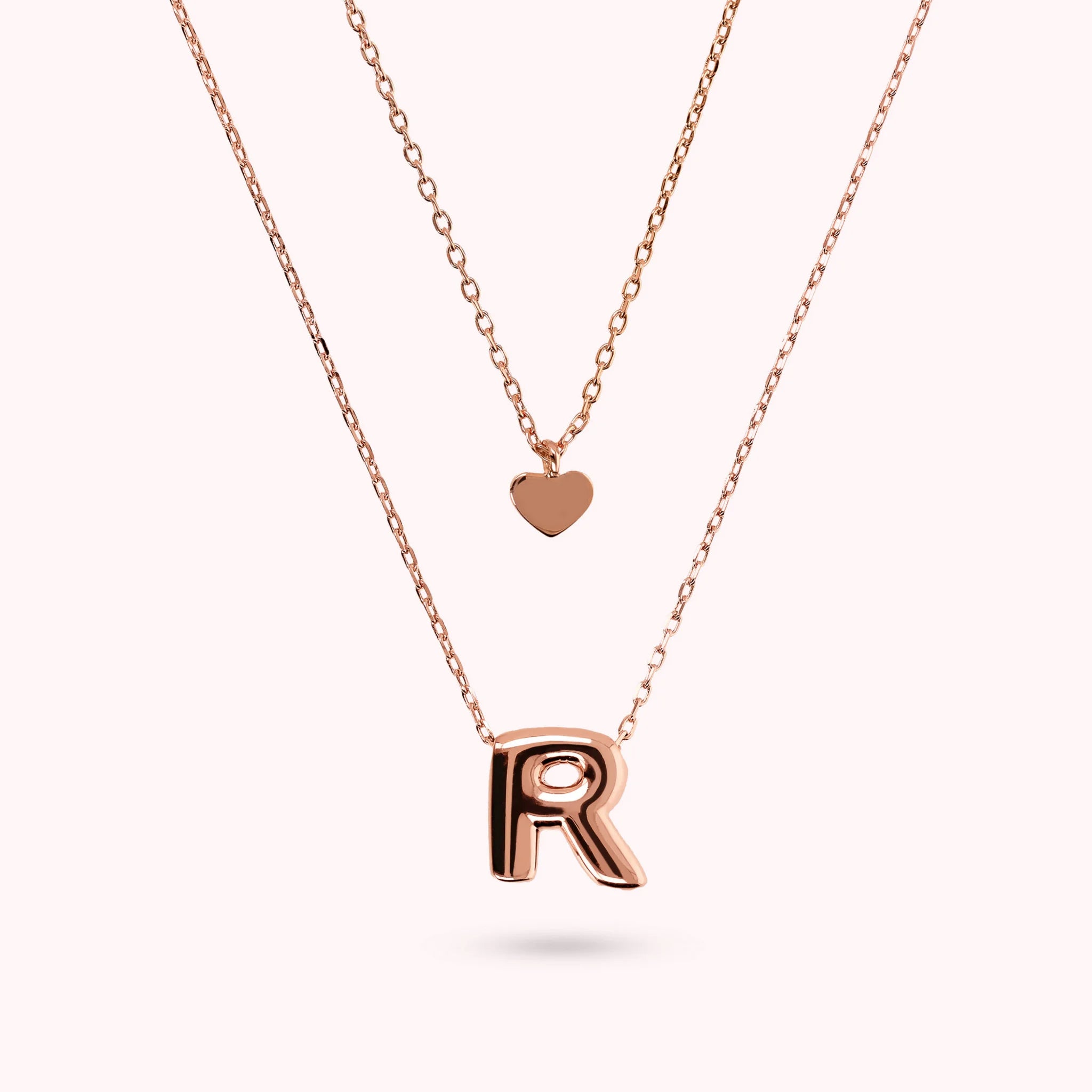 Collana Multifilo Graduata Catena Forzatina con Ciondolo Cuore e Pendente Lettera