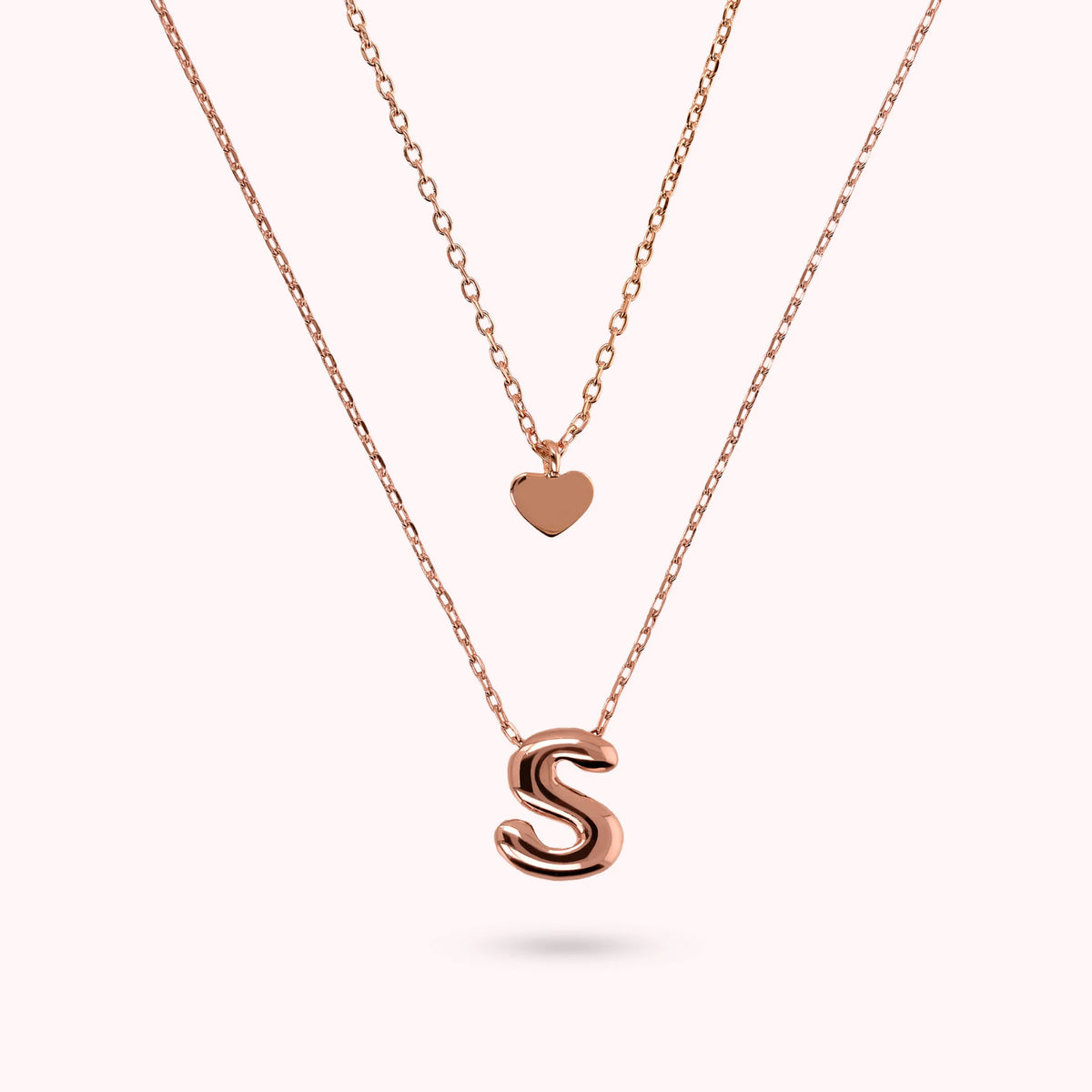 Collana Multifilo Graduata Catena Forzatina con Ciondolo Cuore e Pendente Lettera