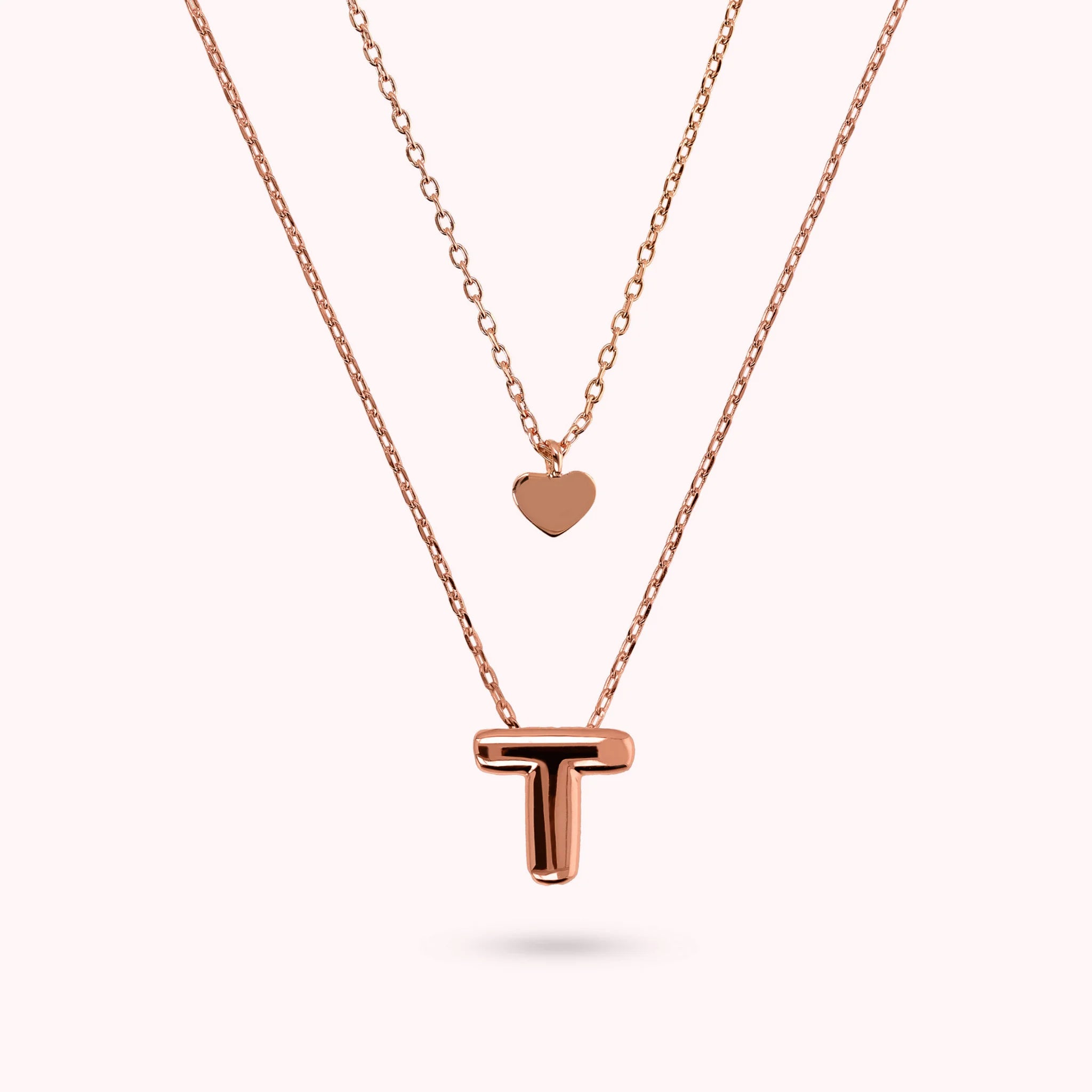 Collana Multifilo Graduata Catena Forzatina con Ciondolo Cuore e Pendente Lettera
