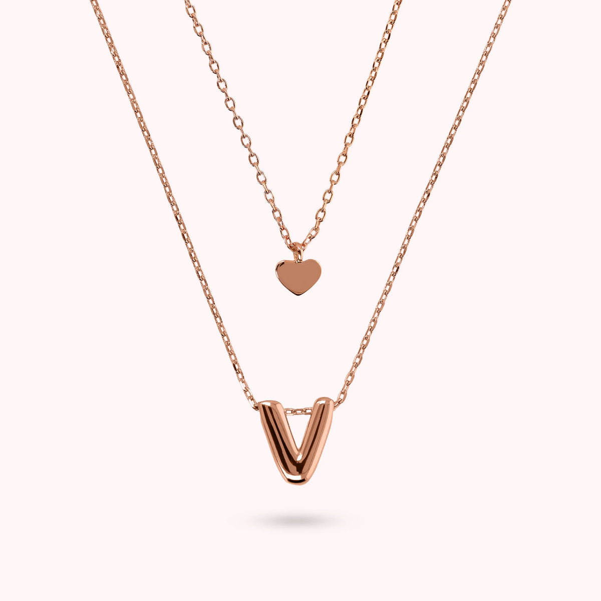 Collana Multifilo Graduata Catena Forzatina con Ciondolo Cuore e Pendente Lettera