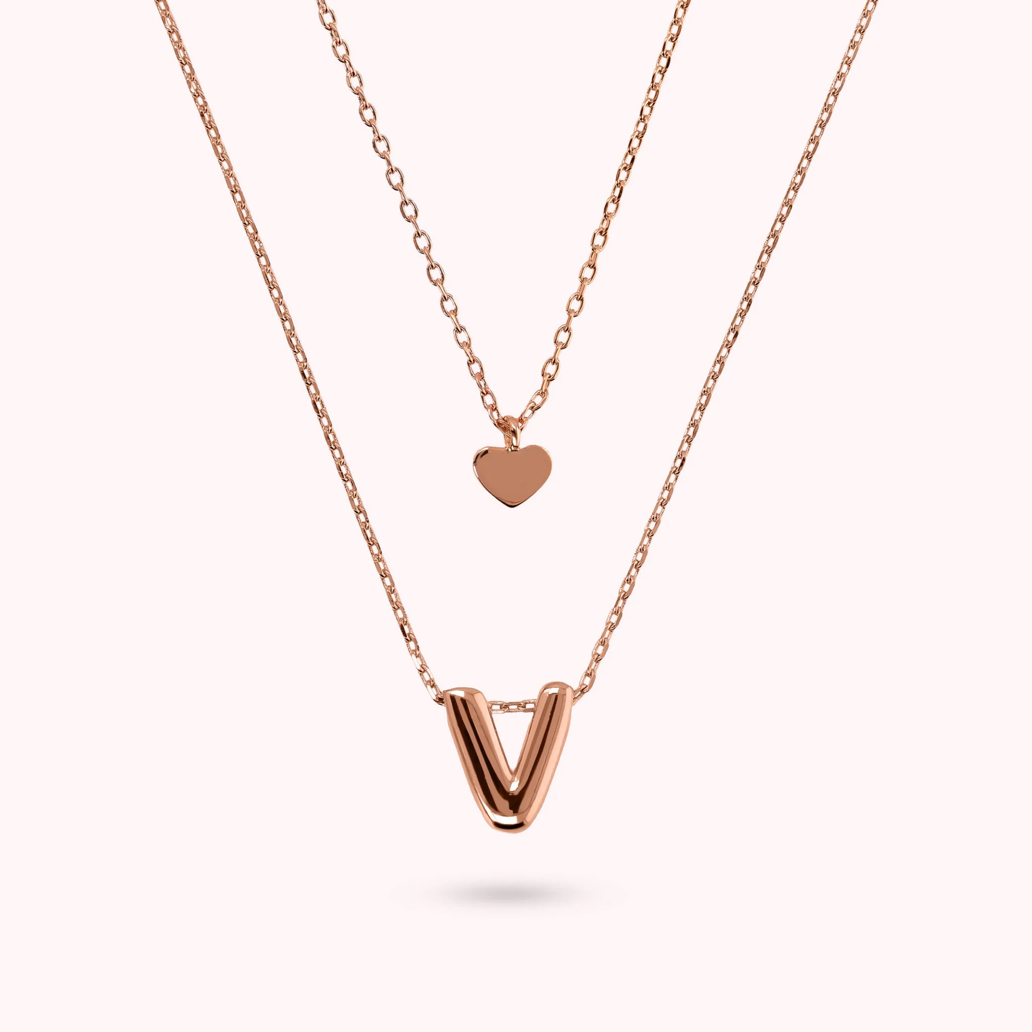 Collana Multifilo Graduata Catena Forzatina con Ciondolo Cuore e Pendente Lettera
