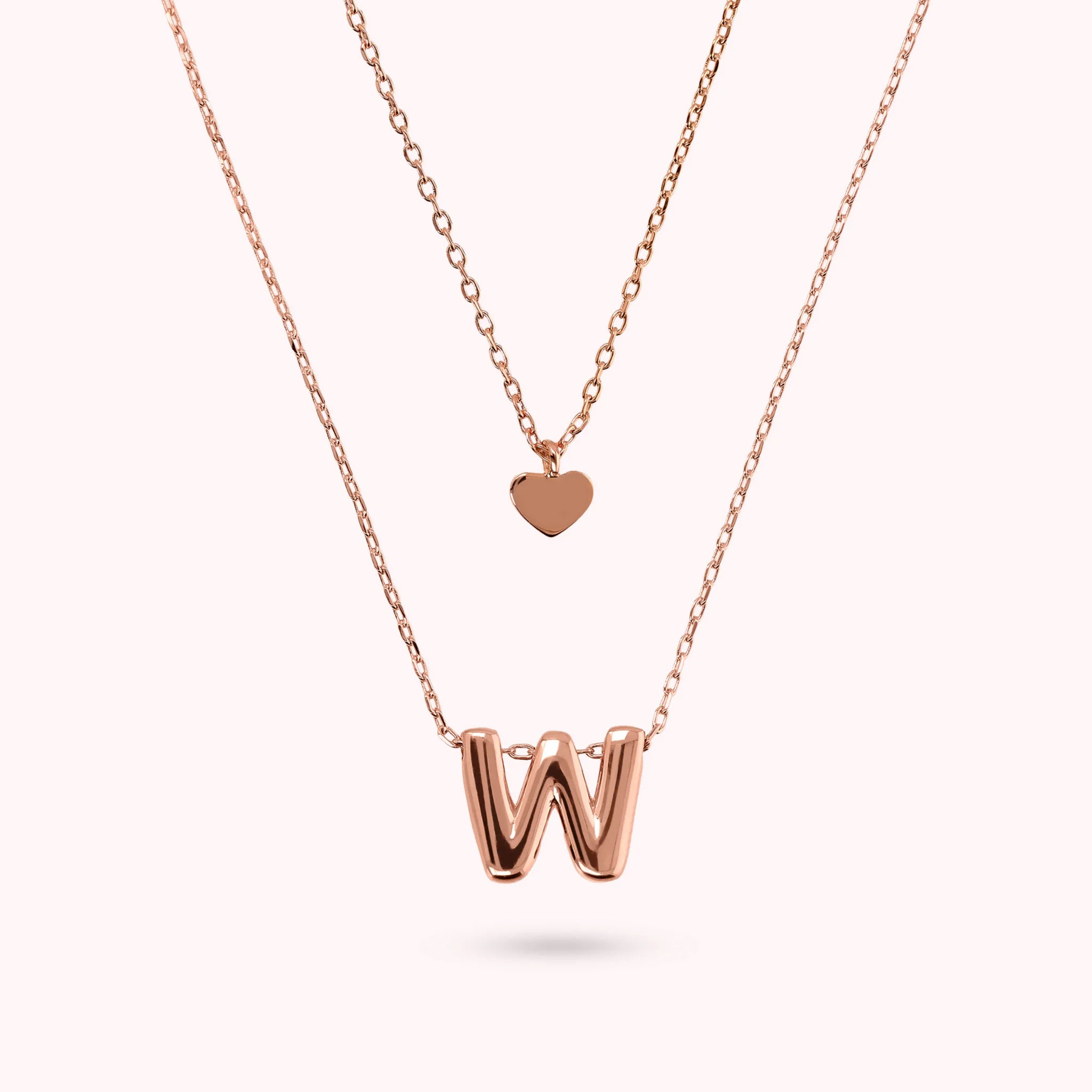 Collana Multifilo Graduata Catena Forzatina con Ciondolo Cuore e Pendente Lettera