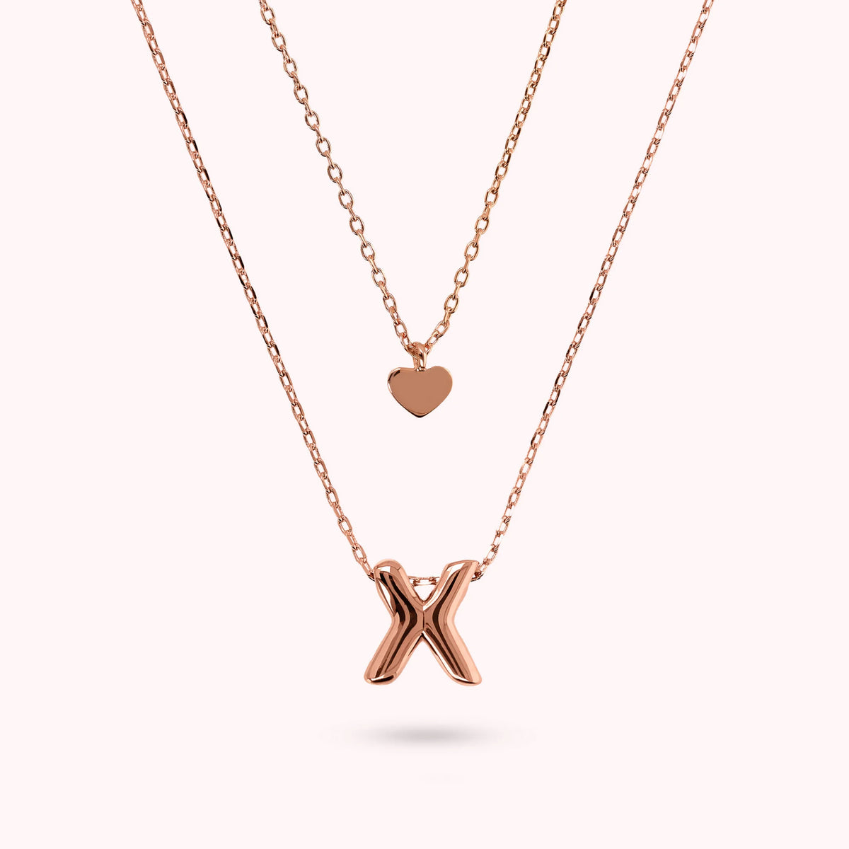 Collana Multifilo Graduata Catena Forzatina con Ciondolo Cuore e Pendente Lettera