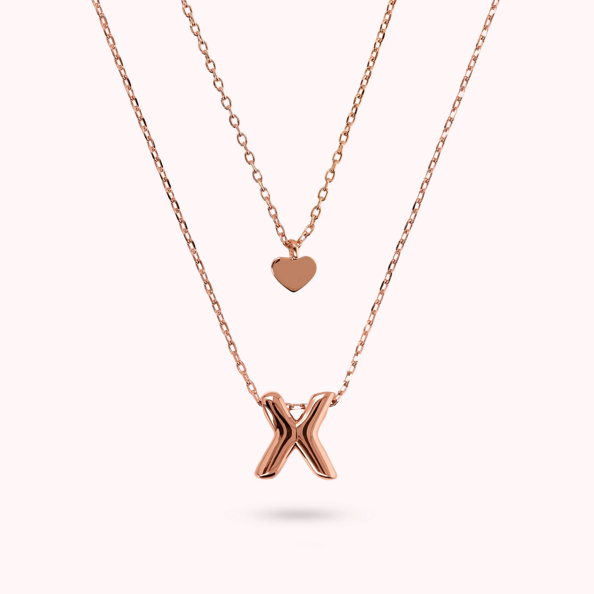 Collana Multifilo Graduata Catena Forzatina con Ciondolo Cuore e Pendente Lettera